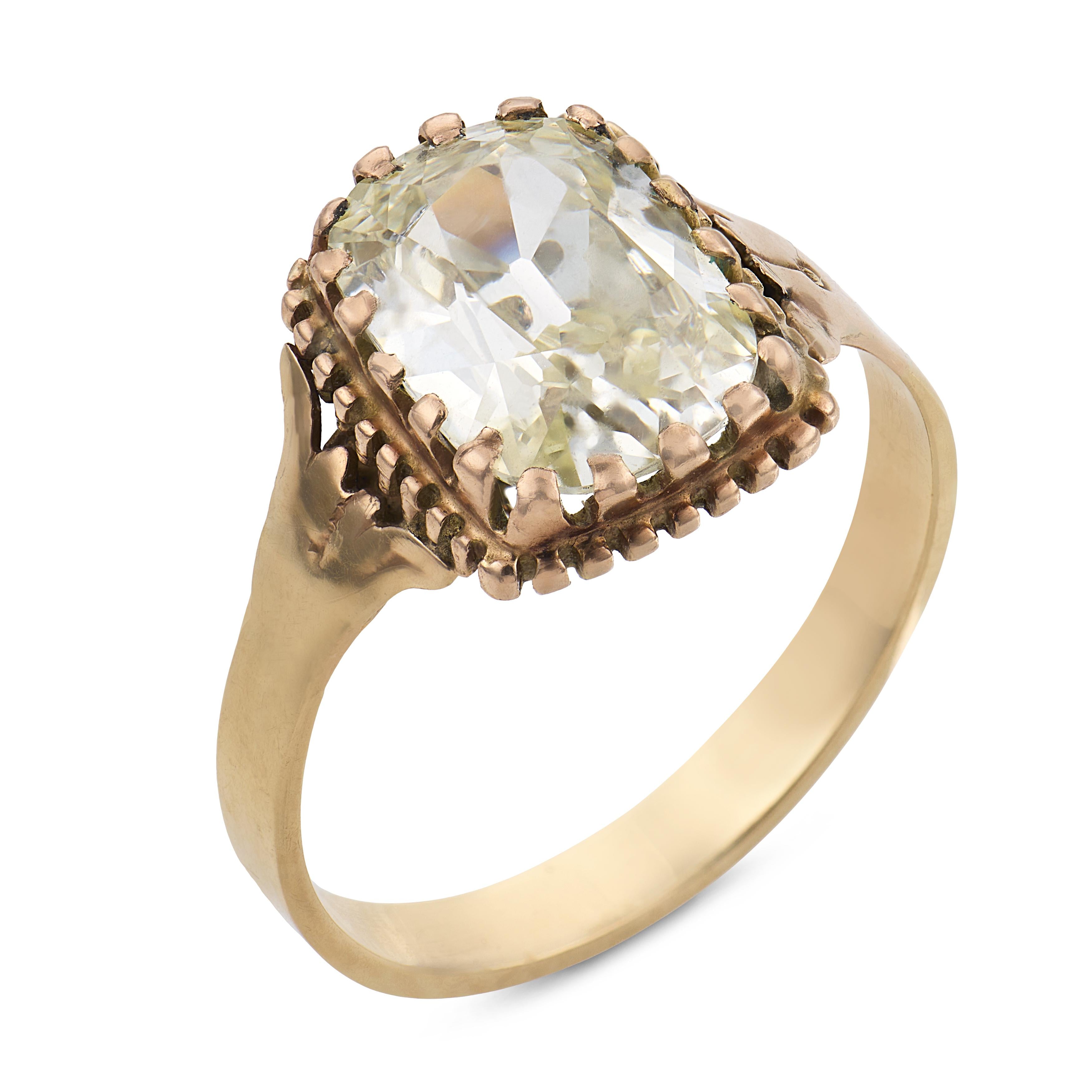Victorian GIA 1.63 carat old mine diamond 10k yellow gold engagement ring