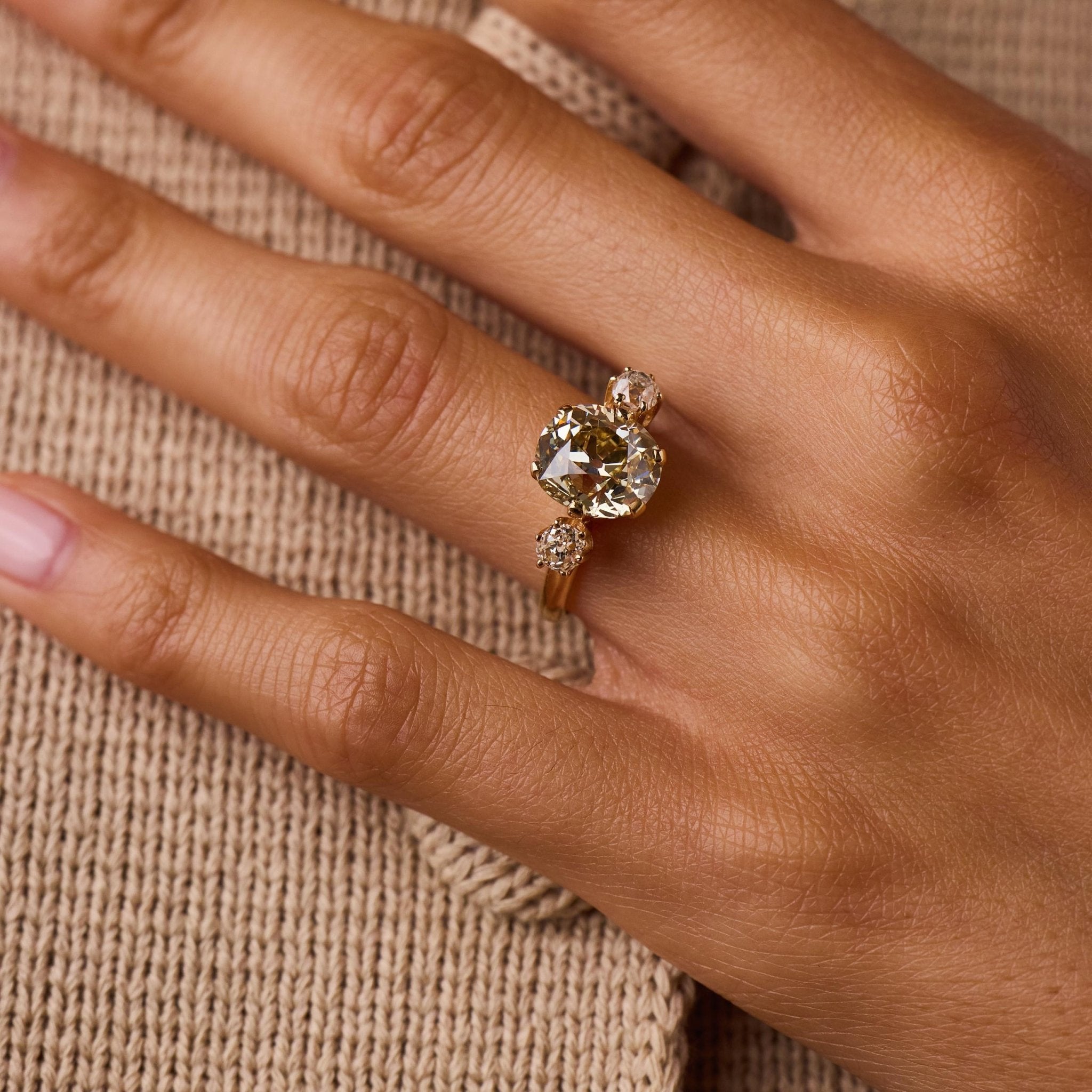 GIA 4.51 carat old mine cut diamond 18k yellow gold ring
