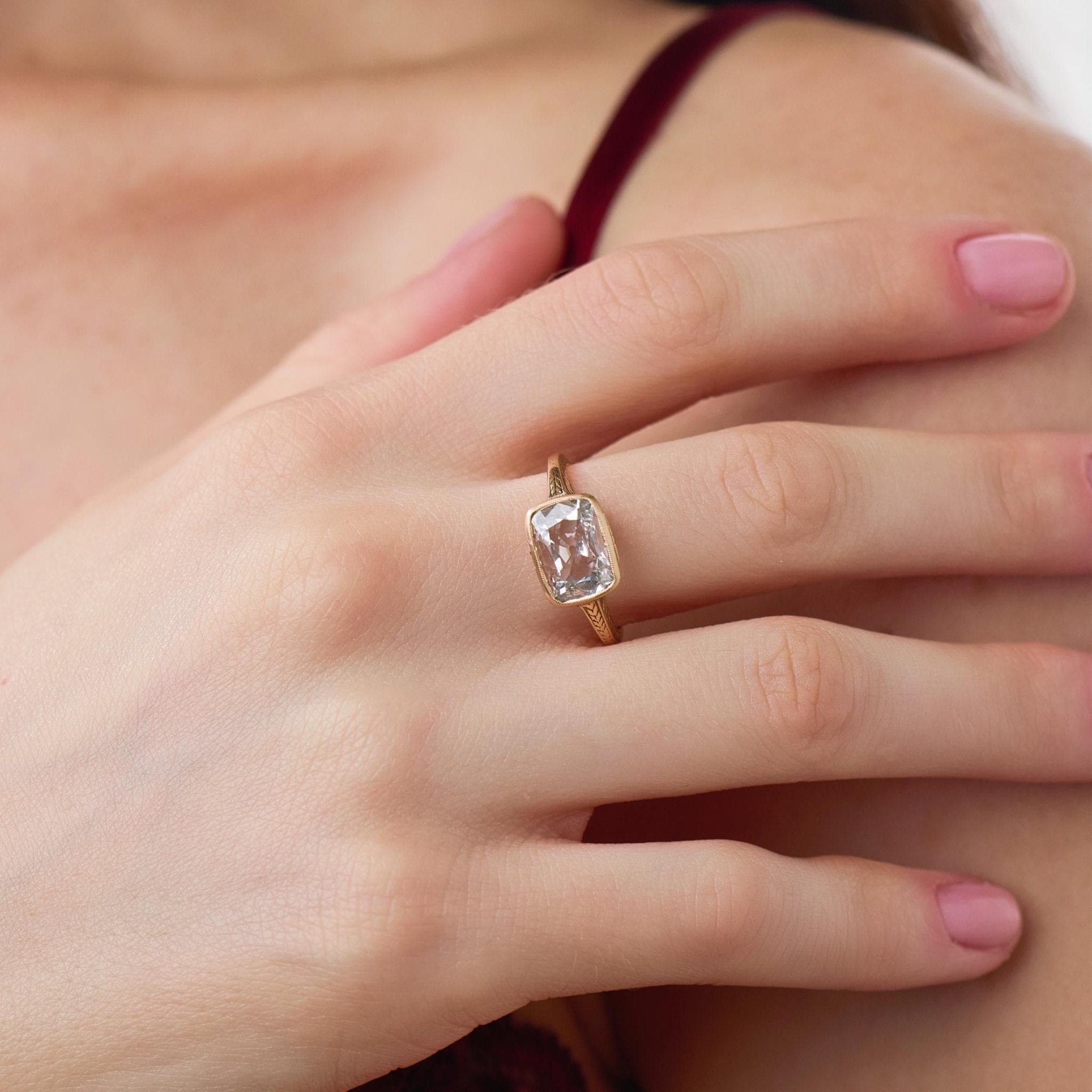 Victorian GIA 2.02 carat DVS1 old mine cut diamond 14k yellow gold ring