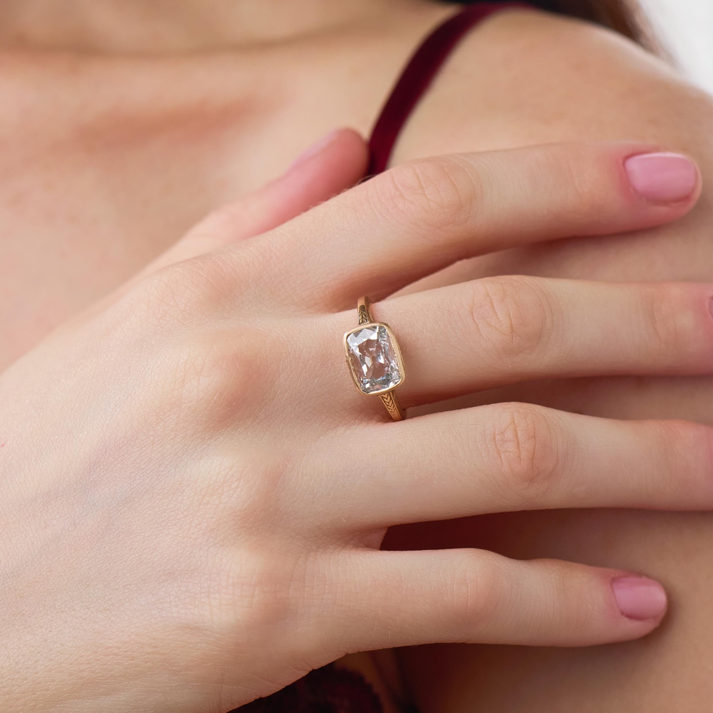 Victorian GIA 2.02 carat DVS1 old mine cut diamond 14k yellow gold ring