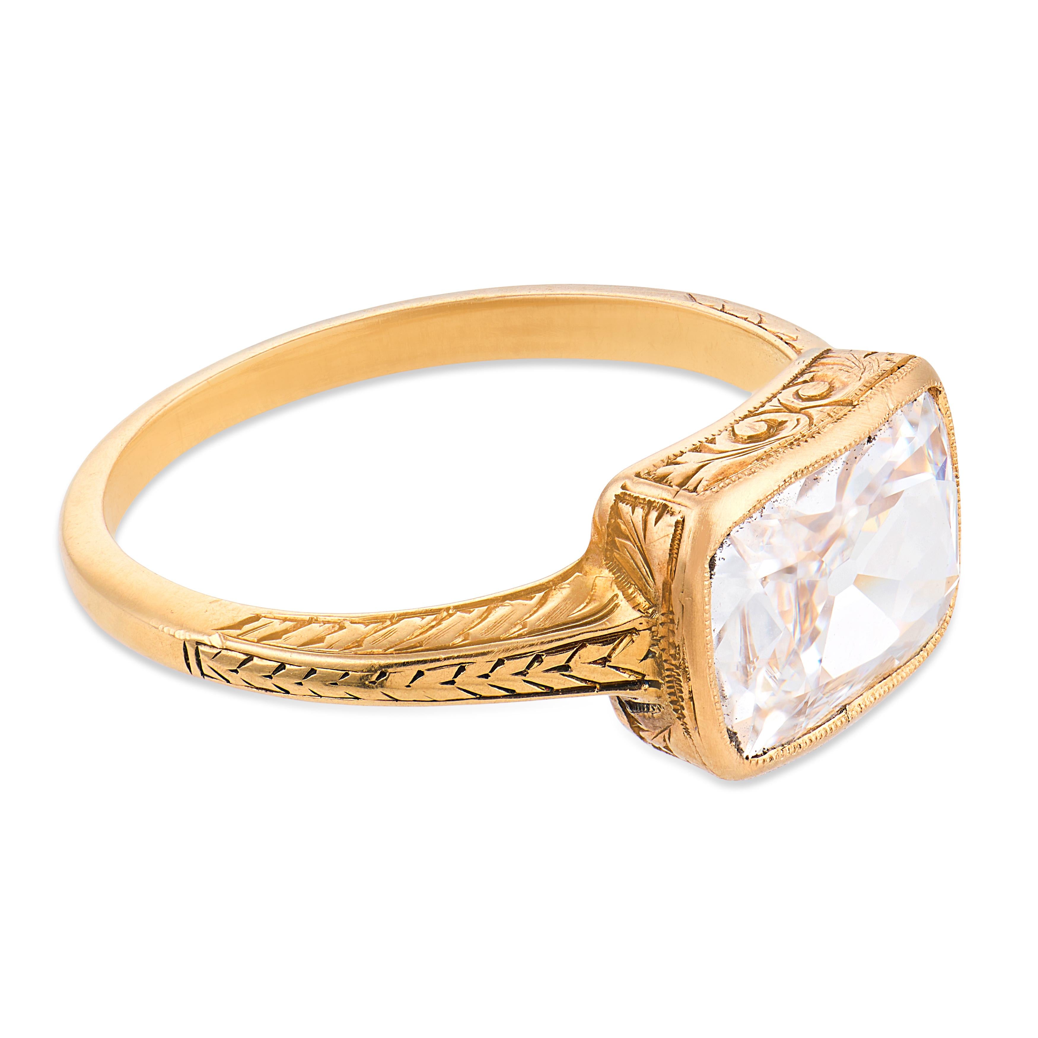 Victorian GIA 2.02 carat DVS1 old mine cut diamond 14k yellow gold ring