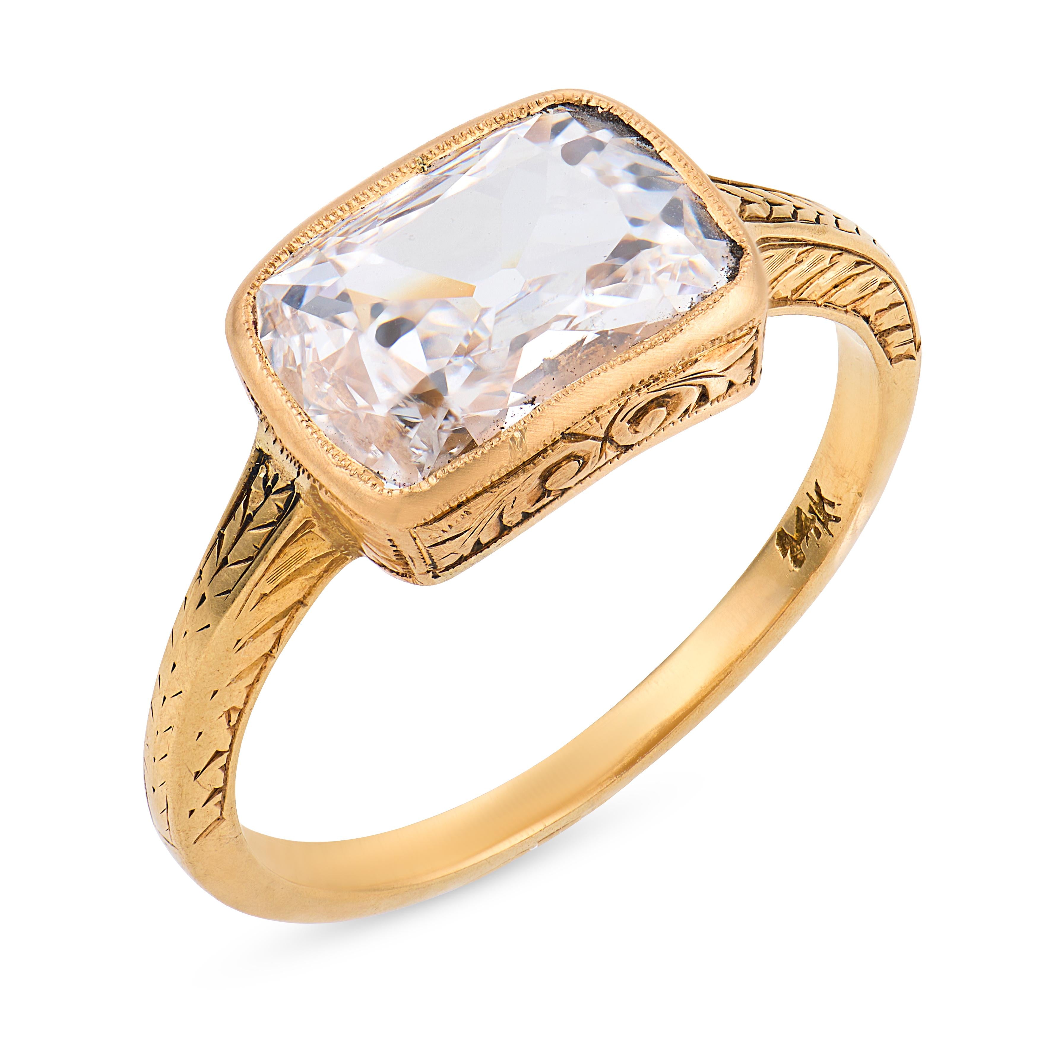 Victorian GIA 2.02 carat DVS1 old mine cut diamond 14k yellow gold ring