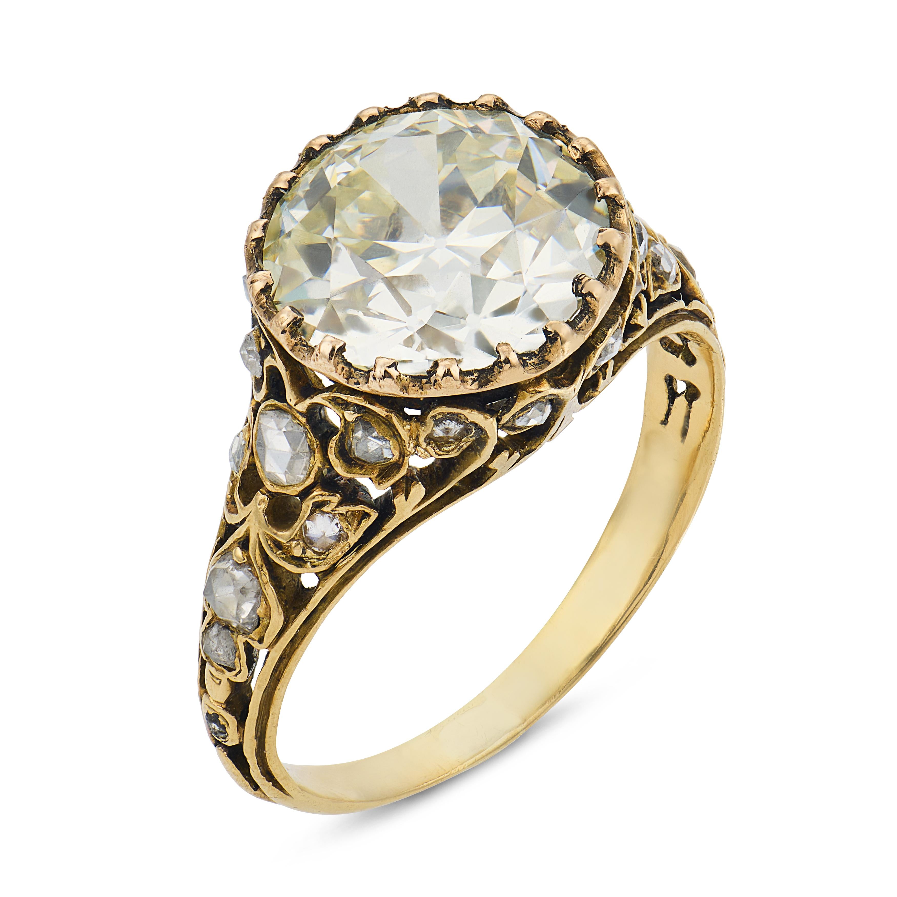 Victorian GIA 3.06 carat old European diamond 18k yellow gold engagement ring