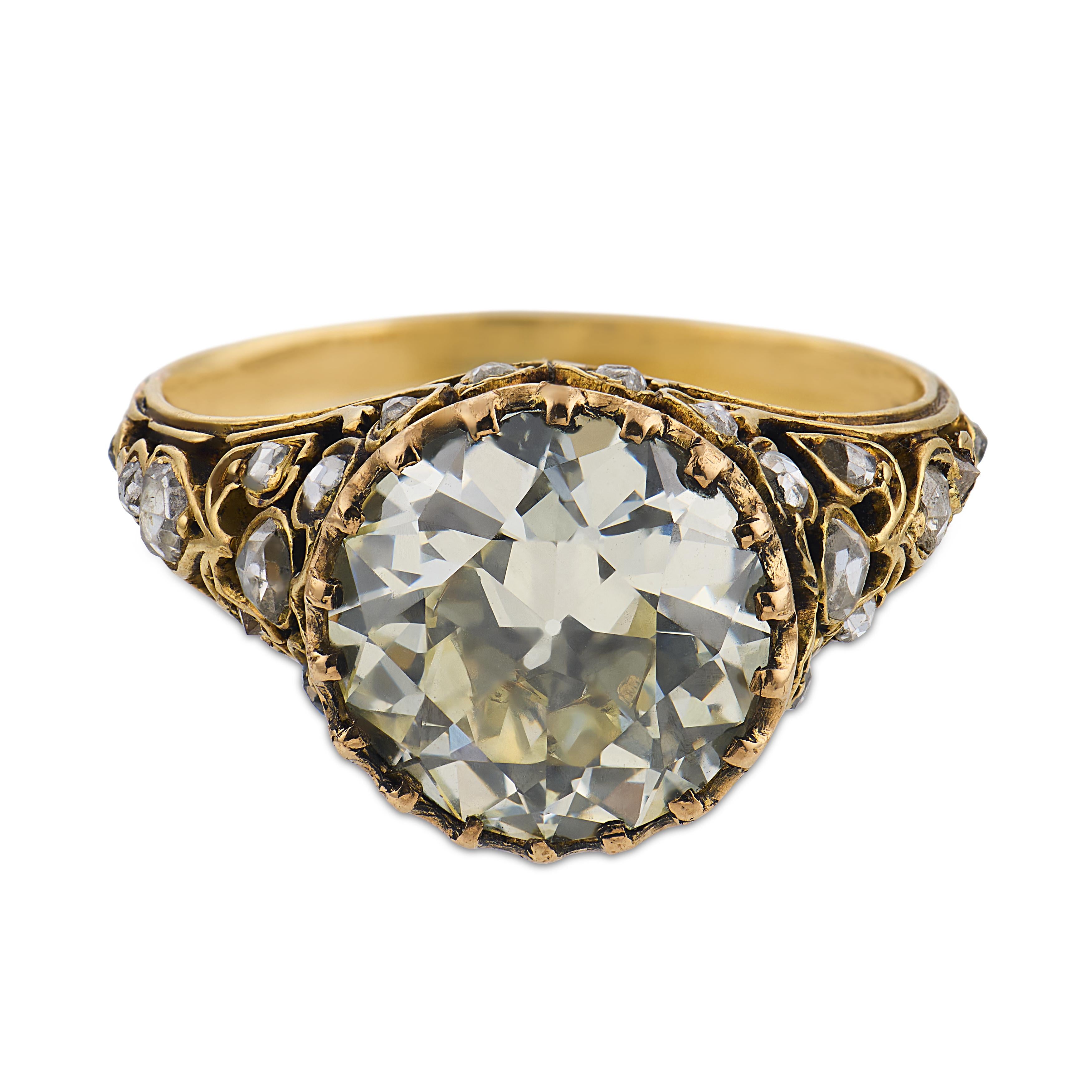 Victorian GIA 3.06 carat old European diamond 18k yellow gold engagement ring
