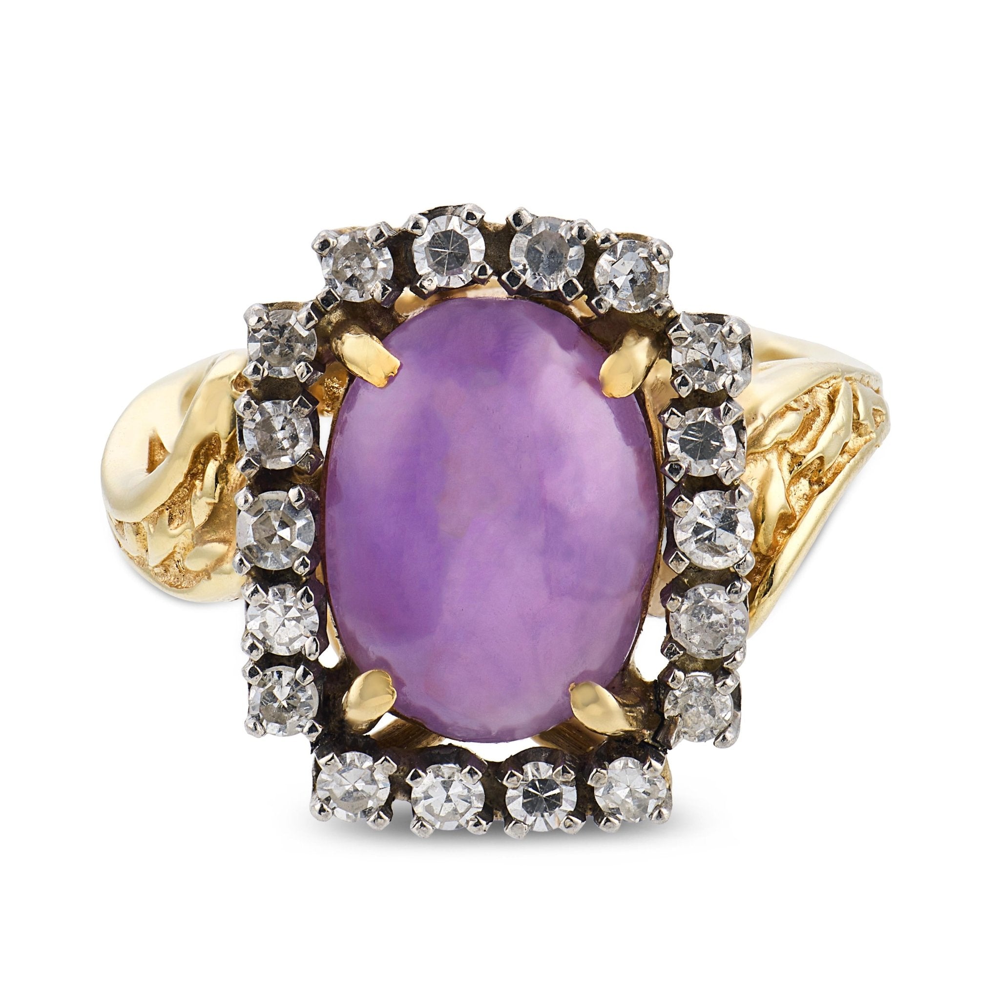 Retro 4.70 carat star sapphire diamond 14k yellow gold cluster ring