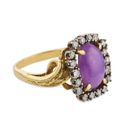Retro 4.70 carat star sapphire diamond 14k yellow gold cluster ring