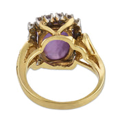 Retro 4.70 carat star sapphire diamond 14k yellow gold cluster ring