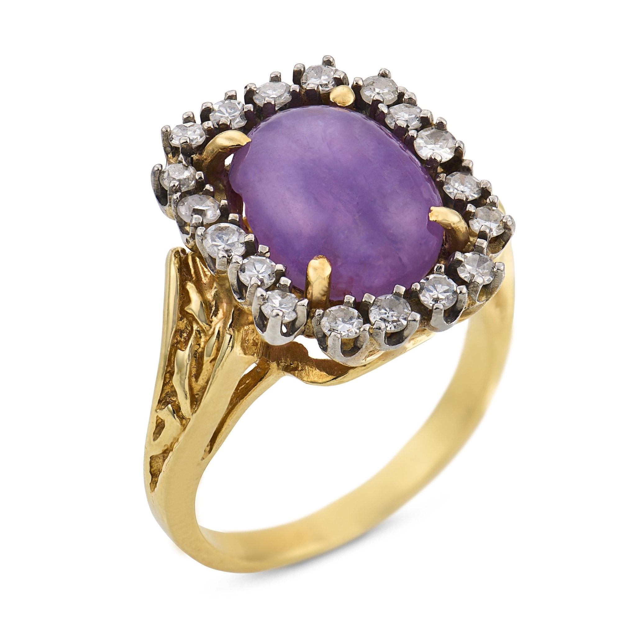 Retro 4.70 carat star sapphire diamond 14k yellow gold cluster ring