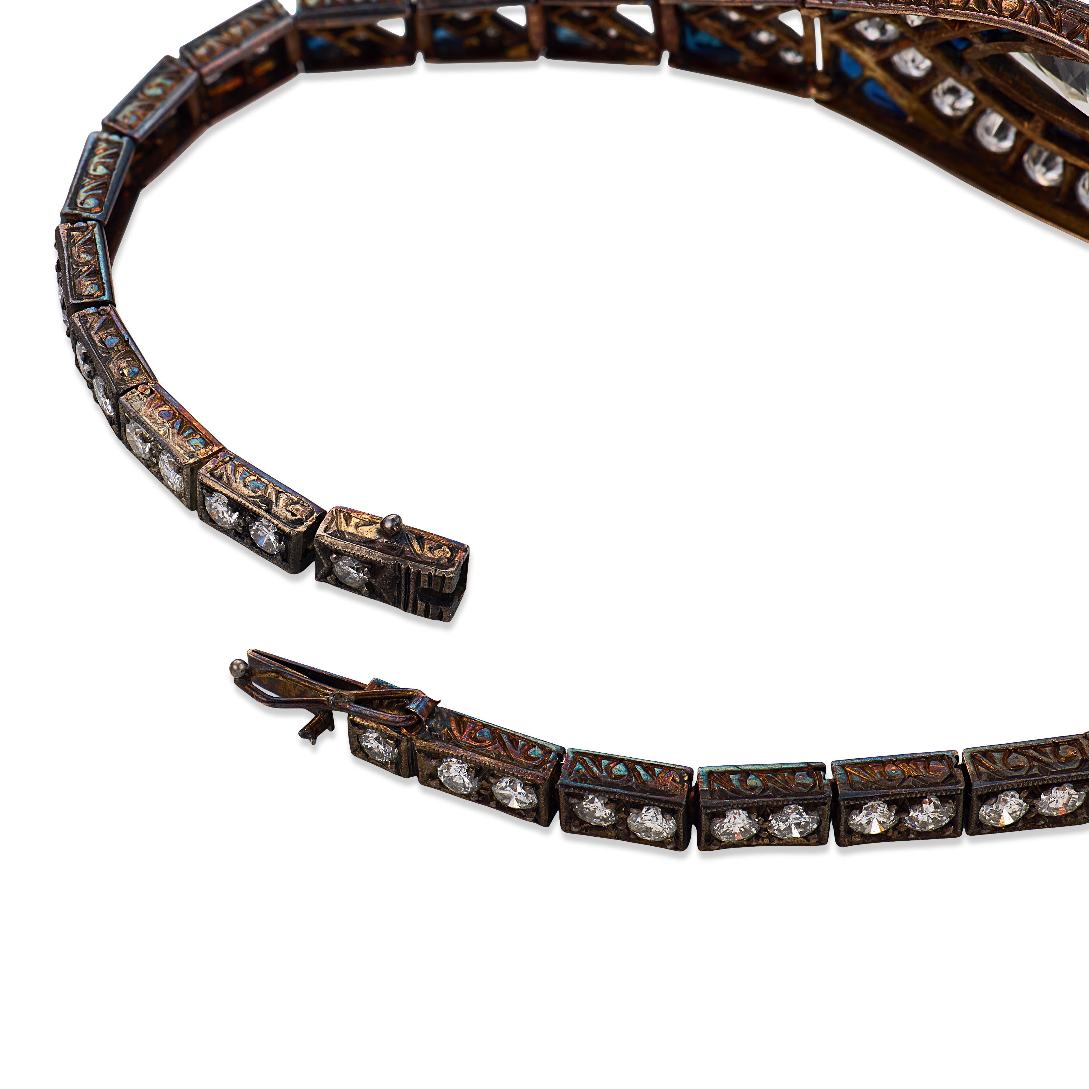 Edwardian 5.20 carat diamond sapphire gold and silver bracelet