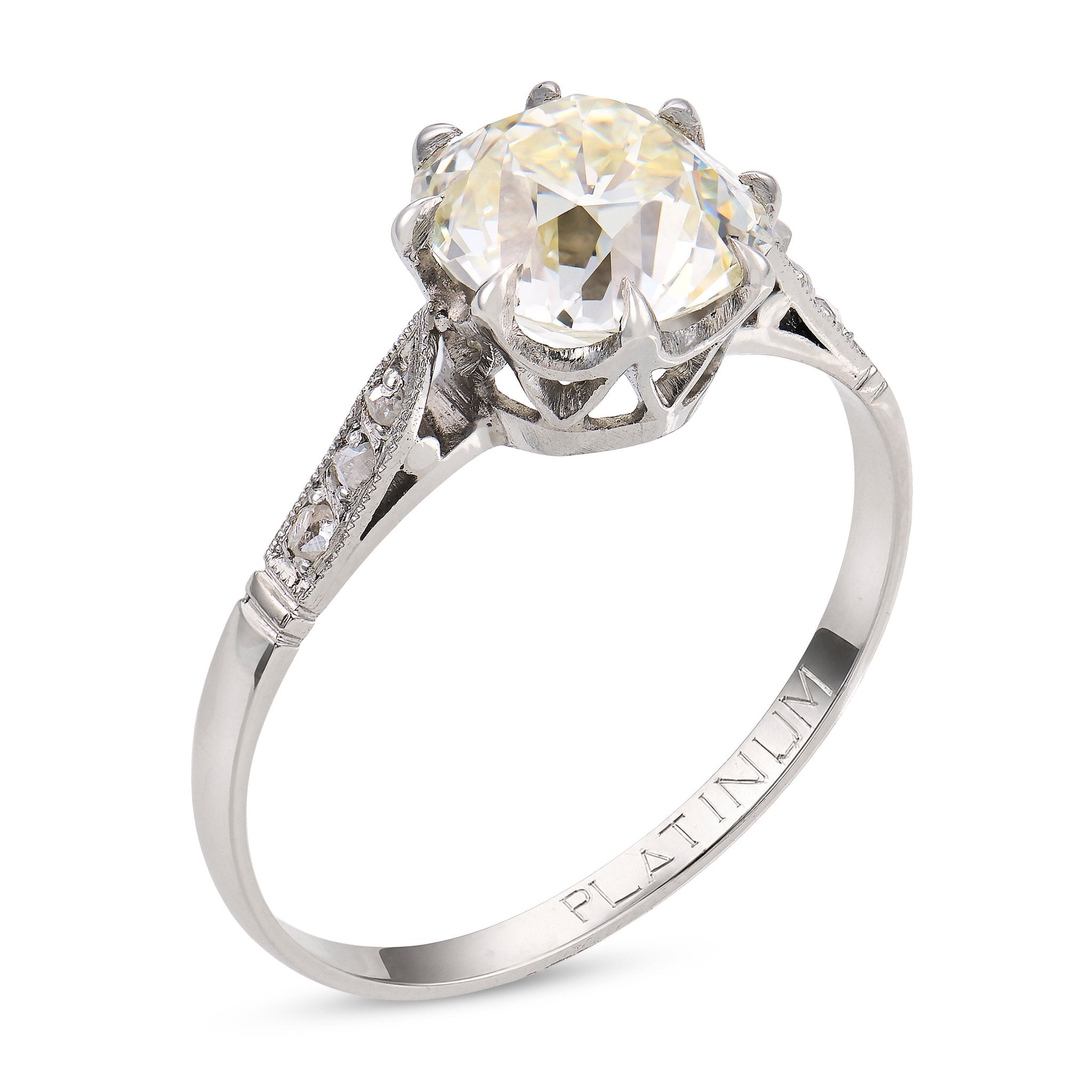 Art Deco GIA 2.23 carat old mine cut diamond platinum engagement ring