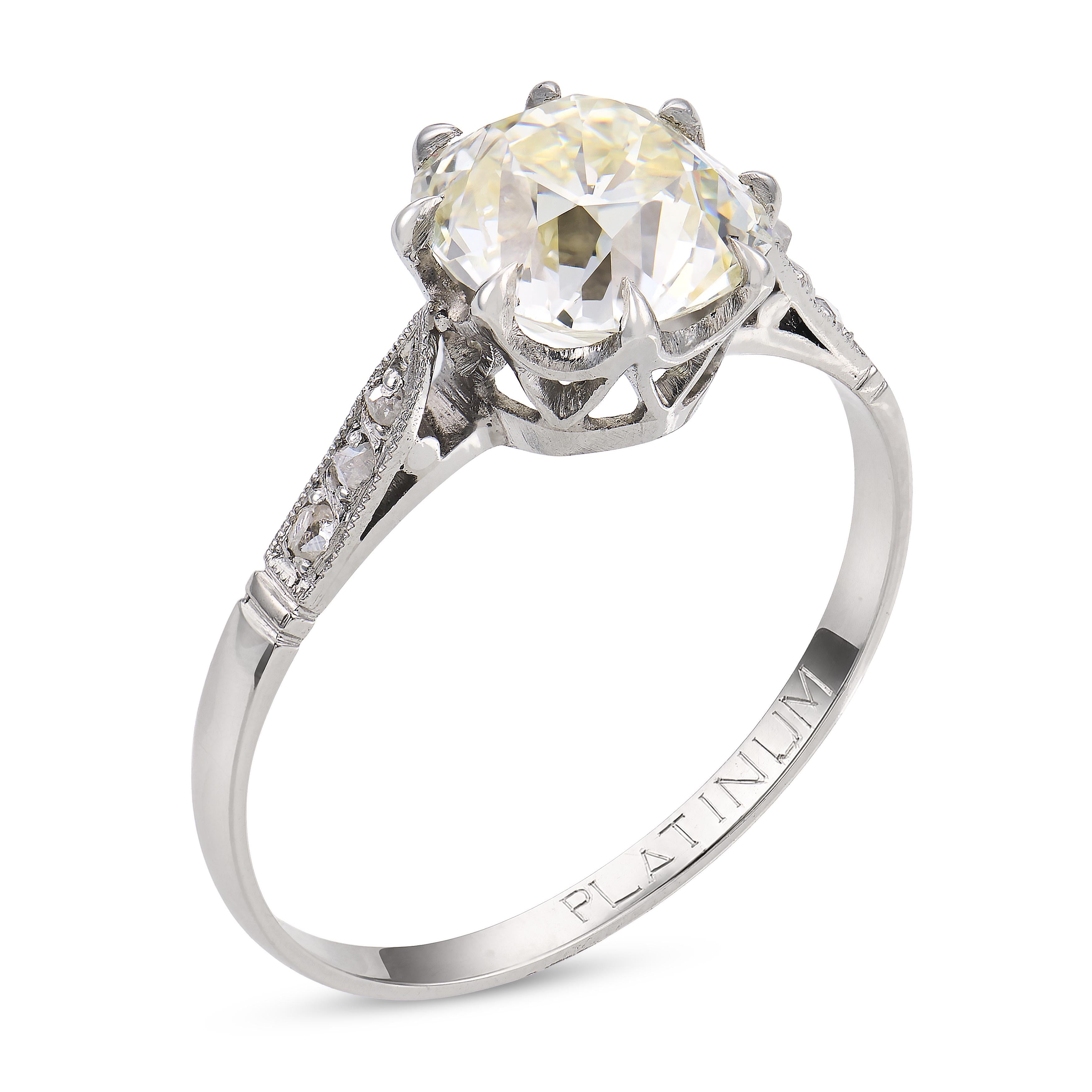 Art Deco GIA 2.23 carat old mine cut diamond platinum engagement ring
