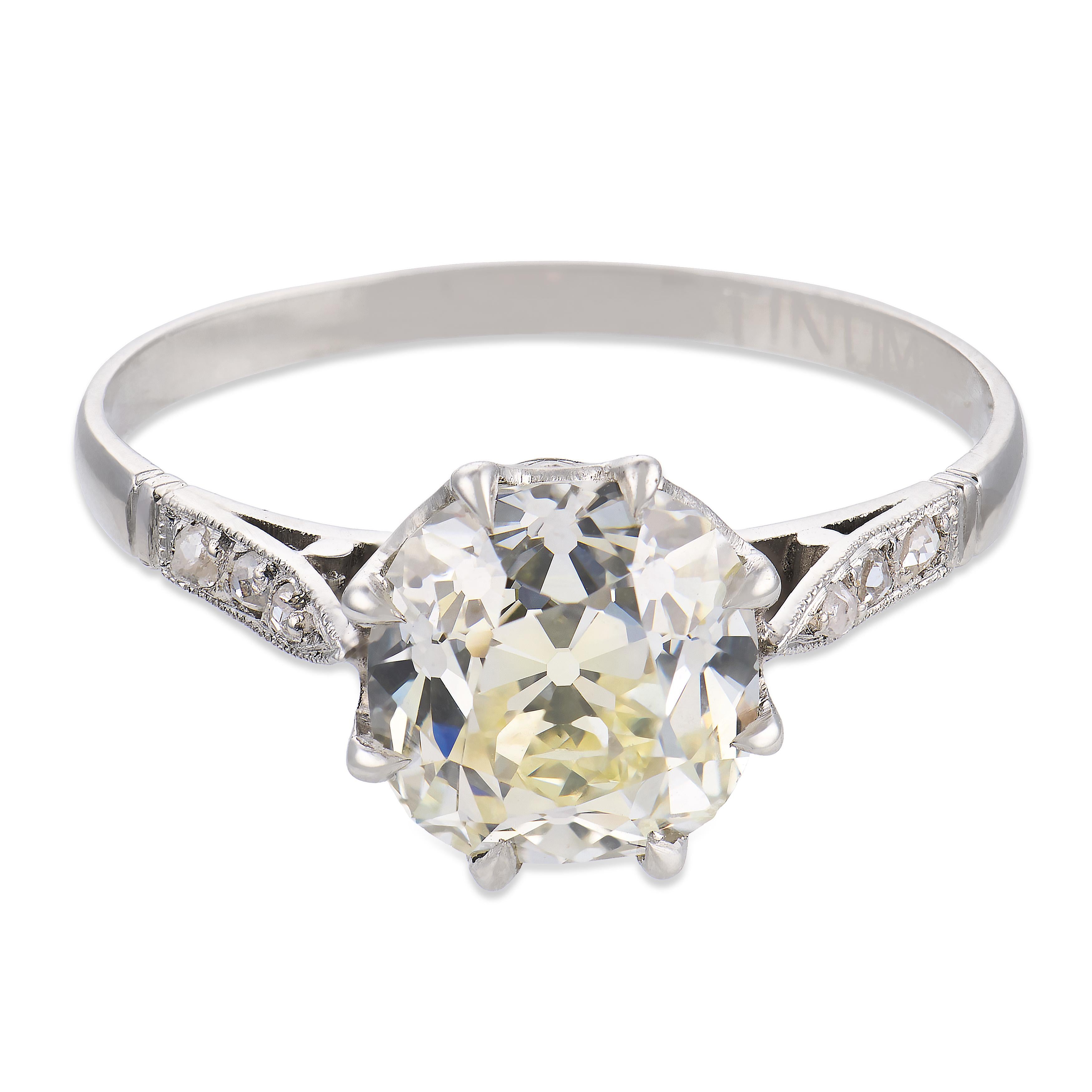 Art Deco GIA 2.23 carat old mine cut diamond platinum engagement ring