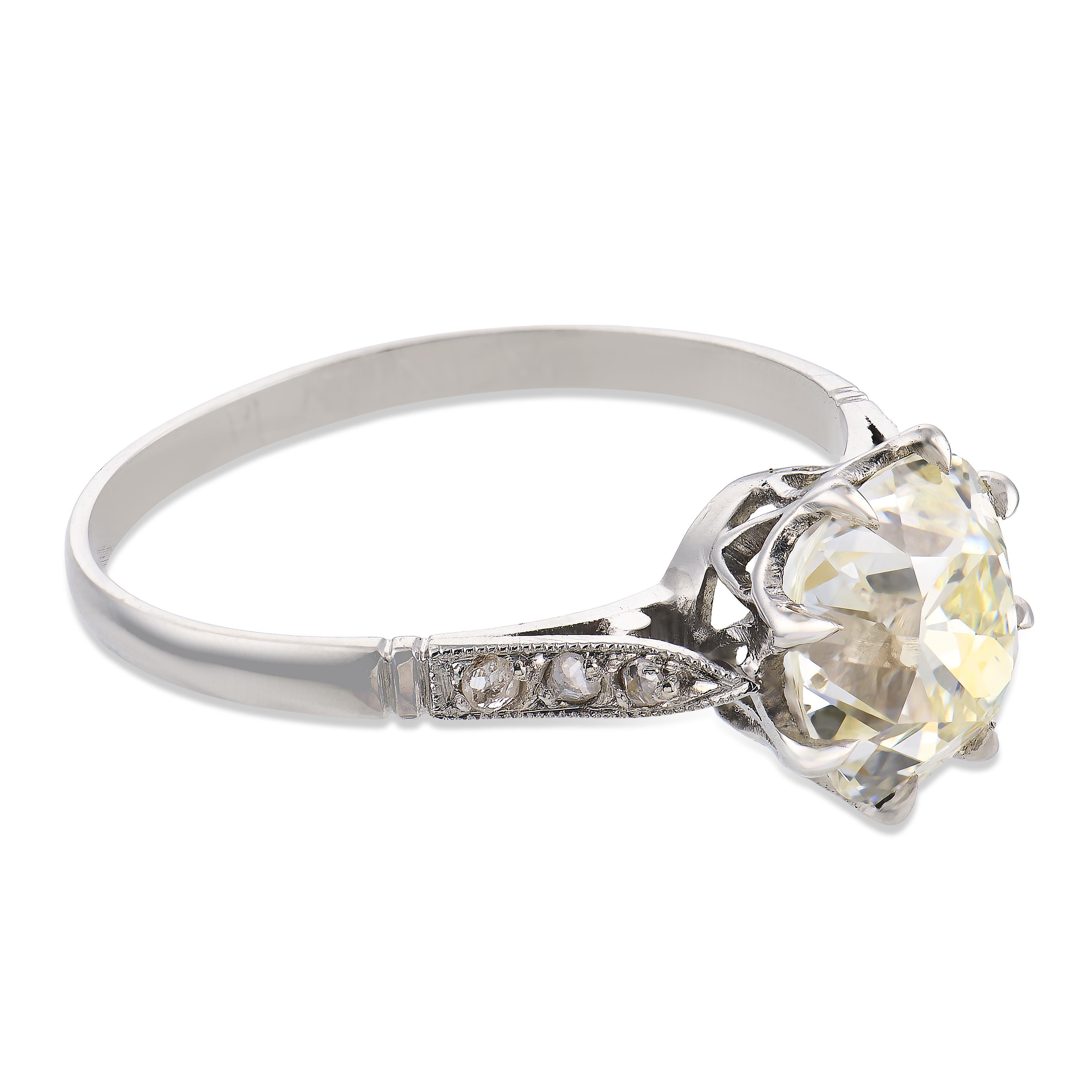 Art Deco GIA 2.23 carat old mine cut diamond platinum engagement ring