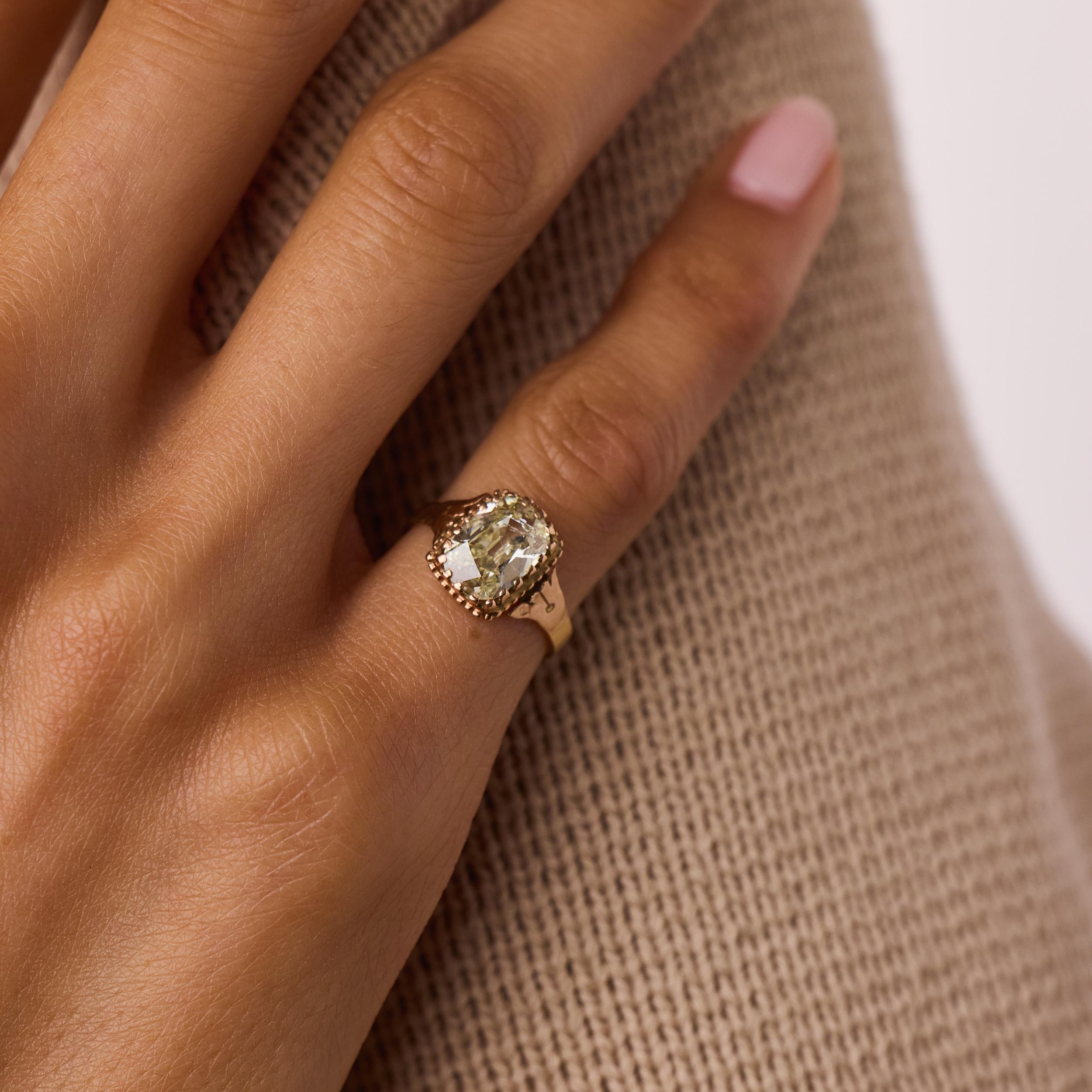 Victorian GIA 1.63 carat old mine diamond 10k yellow gold engagement ring