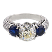 Vintage GIA 1.99 carat old mine cut diamond sapphire platinum ring