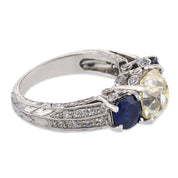 Vintage GIA 1.99 carat old mine cut diamond sapphire platinum ring