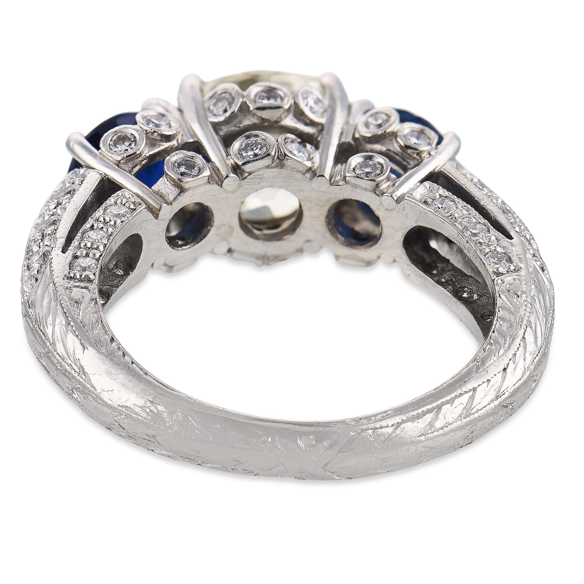 Vintage GIA 1.99 carat old mine cut diamond sapphire platinum ring