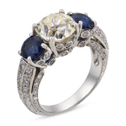 Vintage GIA 1.99 carat old mine cut diamond sapphire platinum ring