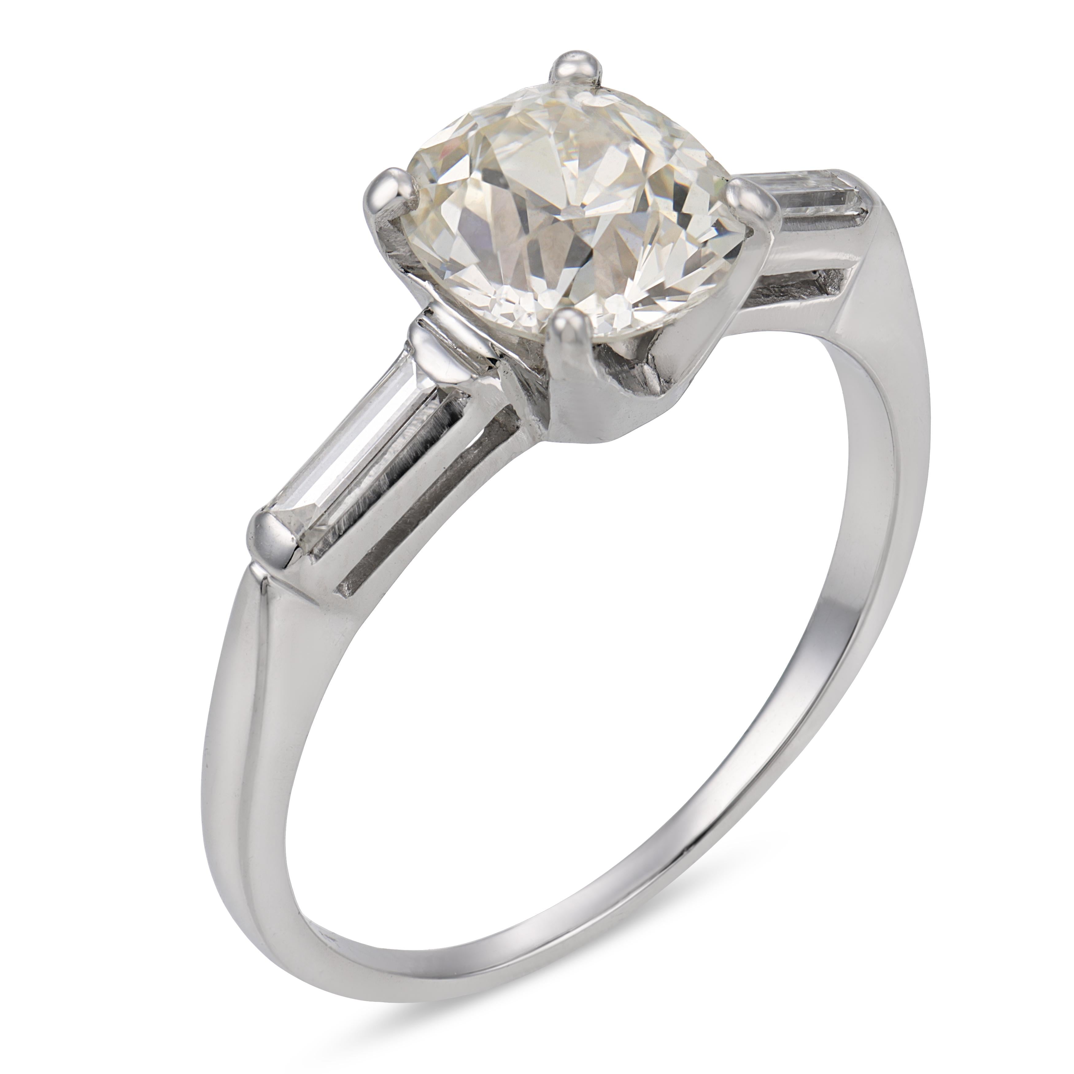 Mid Century GIA 1.80 carat diamond platinum engagement ring