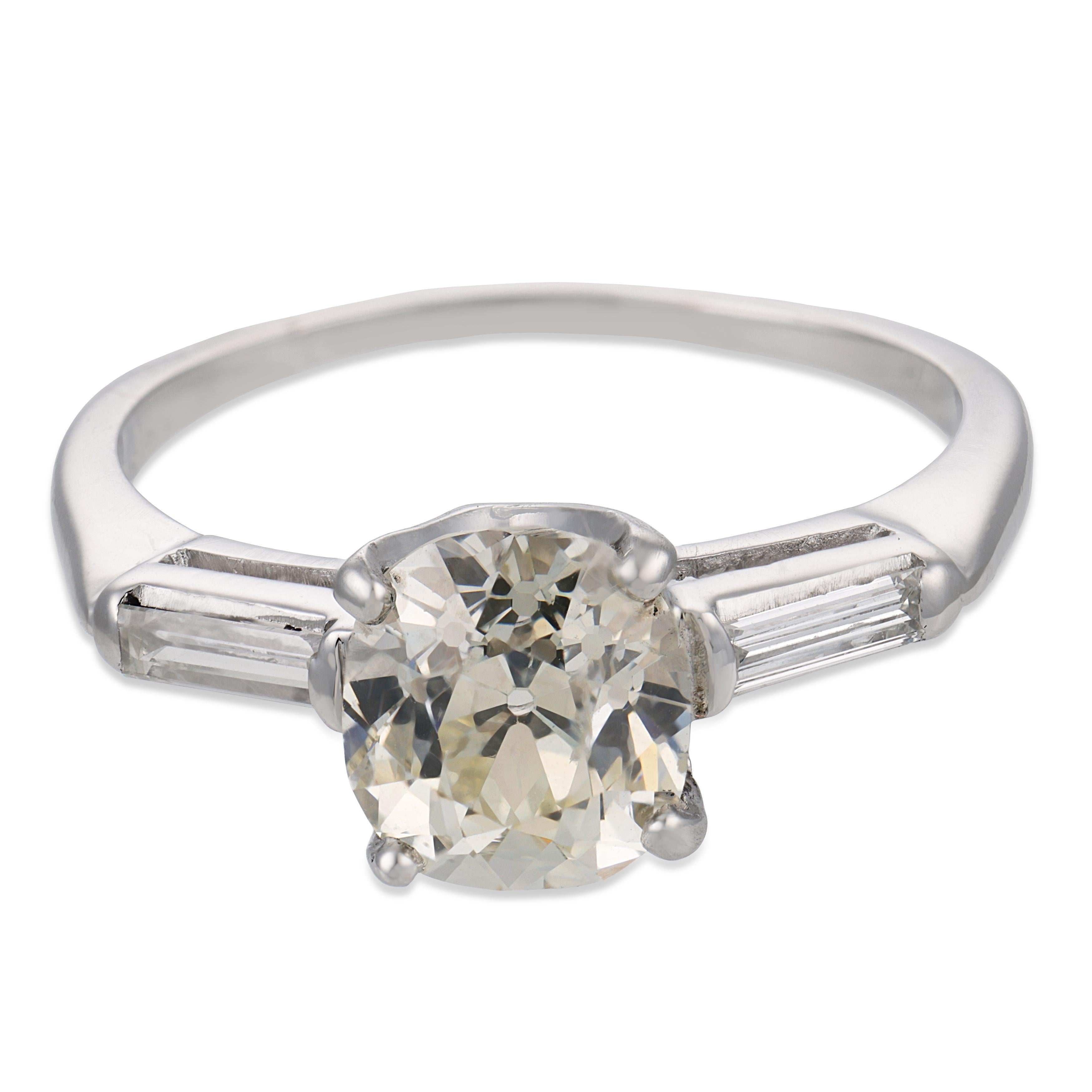 Mid Century GIA 1.80 carat diamond platinum engagement ring