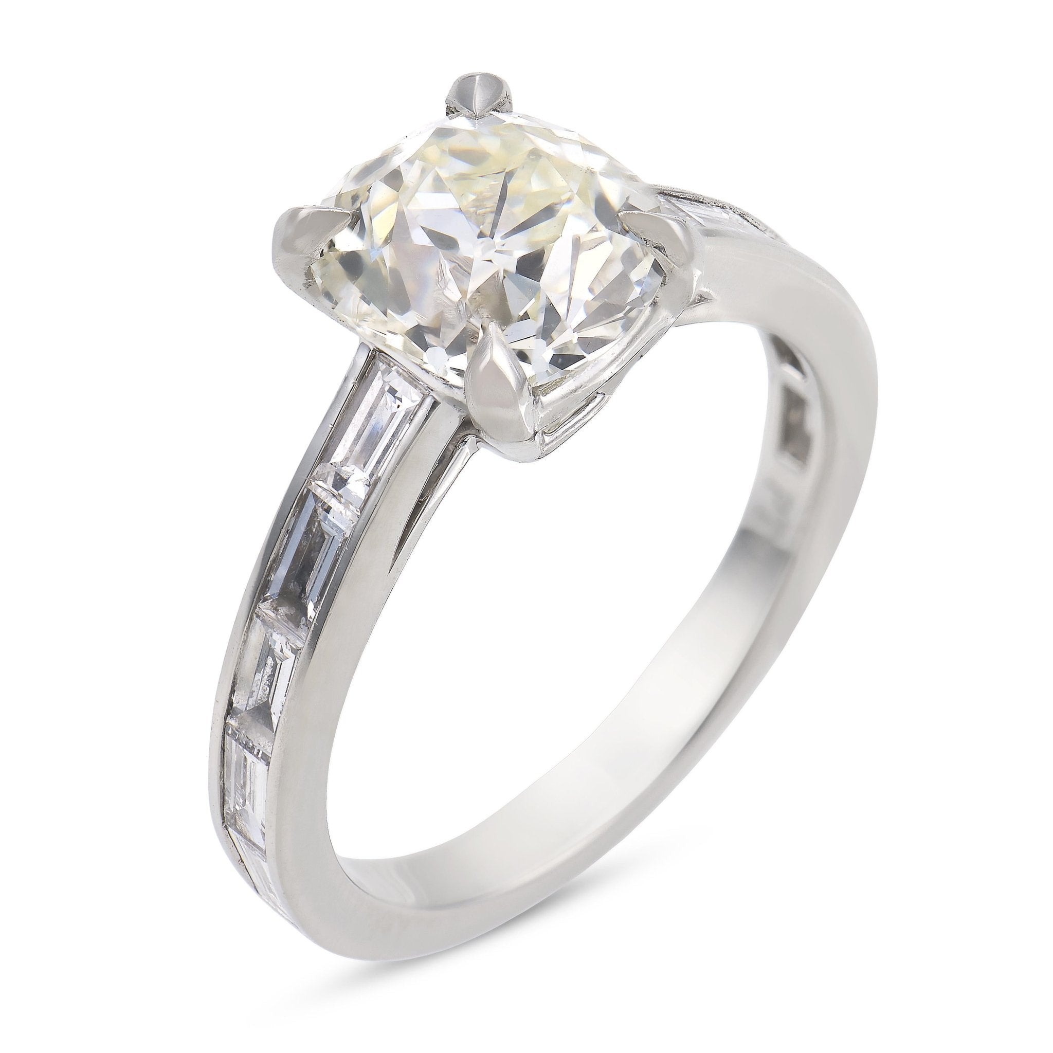 Mid Century GIA 1.81 carat old mine cut diamond platinum engagement ring