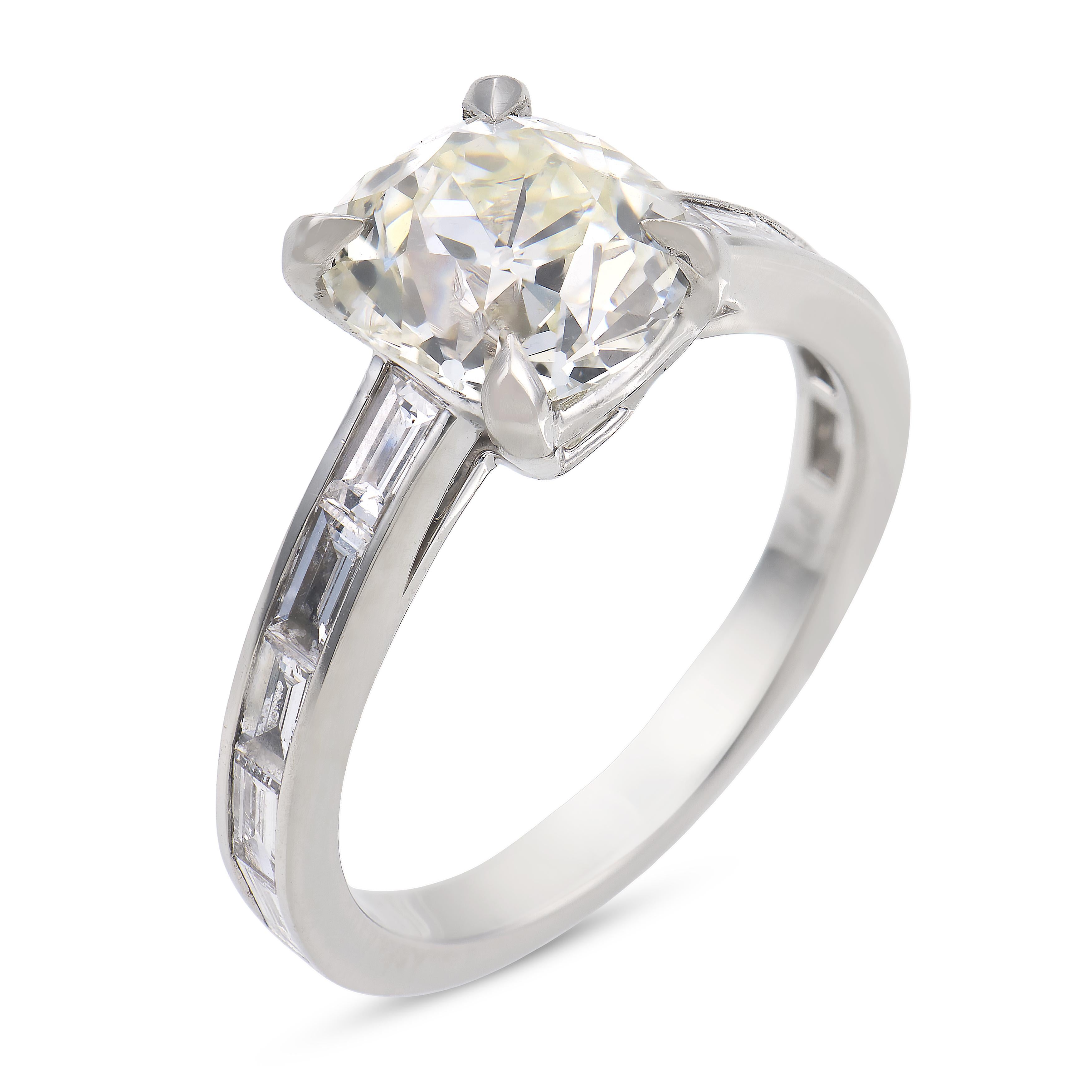 Mid Century GIA 1.81 carat old mine cut diamond platinum engagement ring