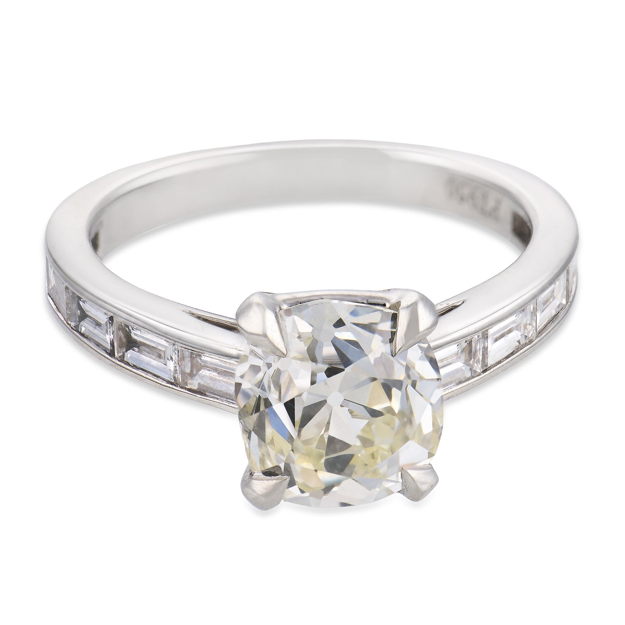Mid Century GIA 1.81 carat old mine cut diamond platinum engagement ring