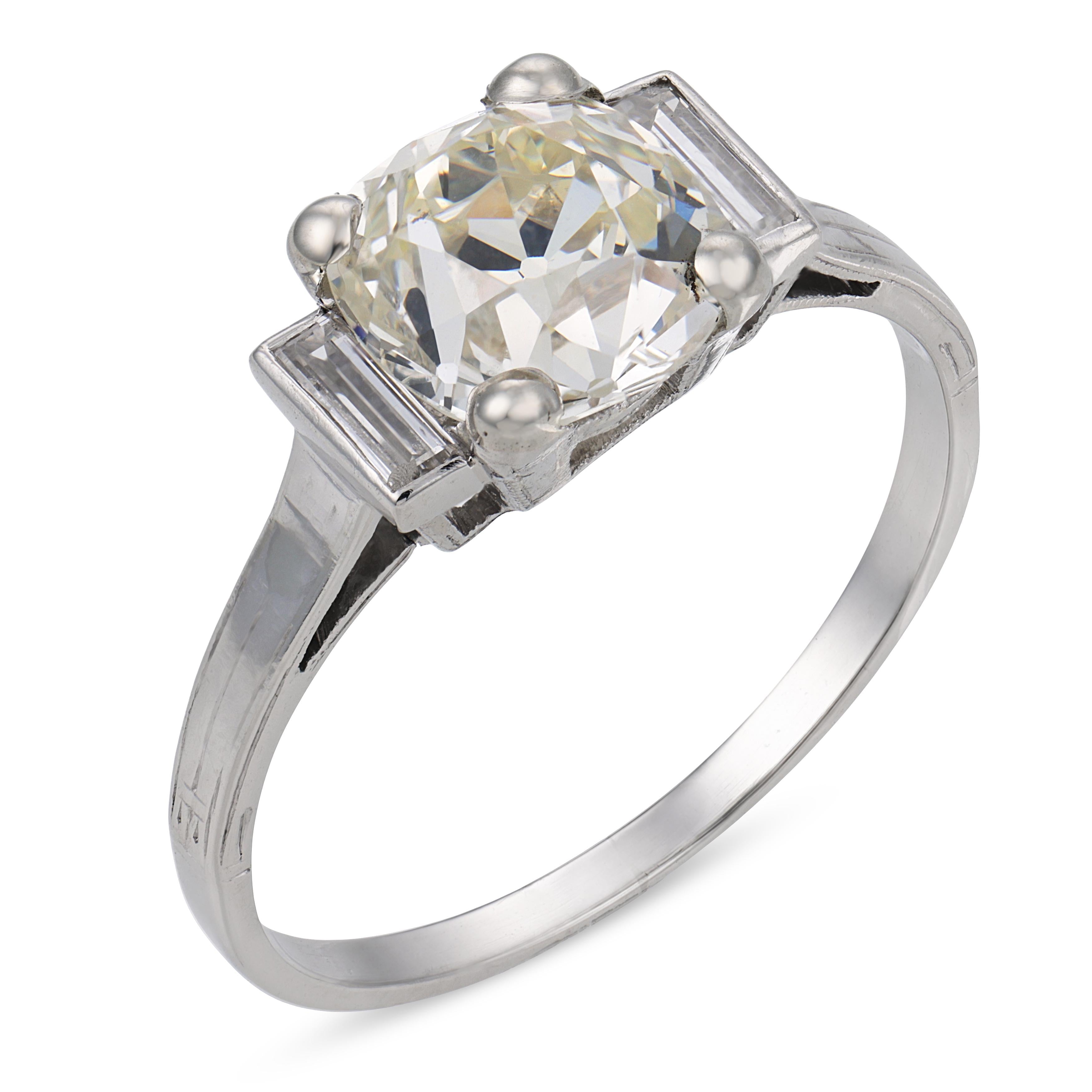 Art Deco GIA 2.19 carat diamond platinum engagement ring