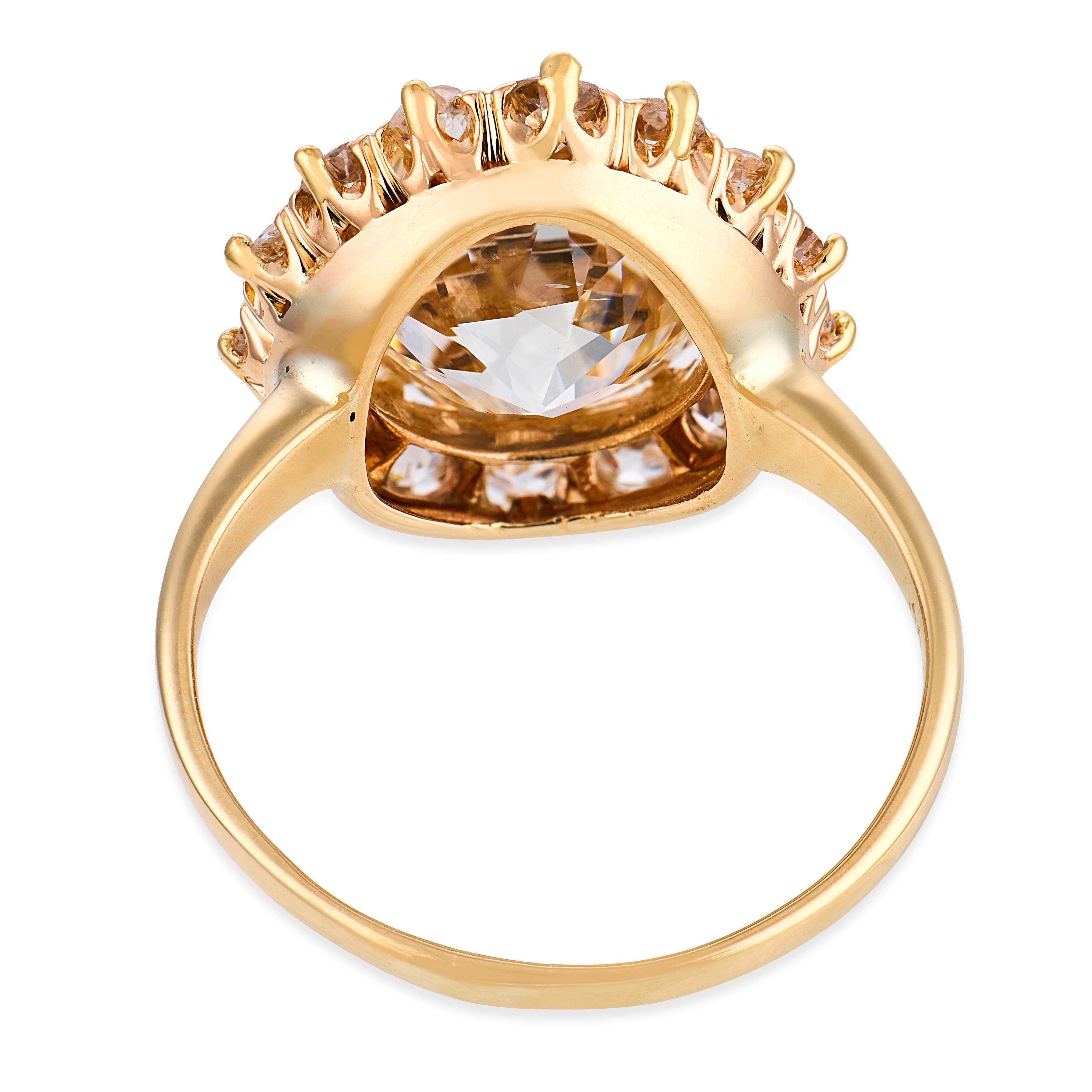 Victorian GIA 3.43 carat diamond 14k yellow gold cluster ring