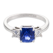 Vintage 1.80 carat sapphire diamond 18k white gold ring