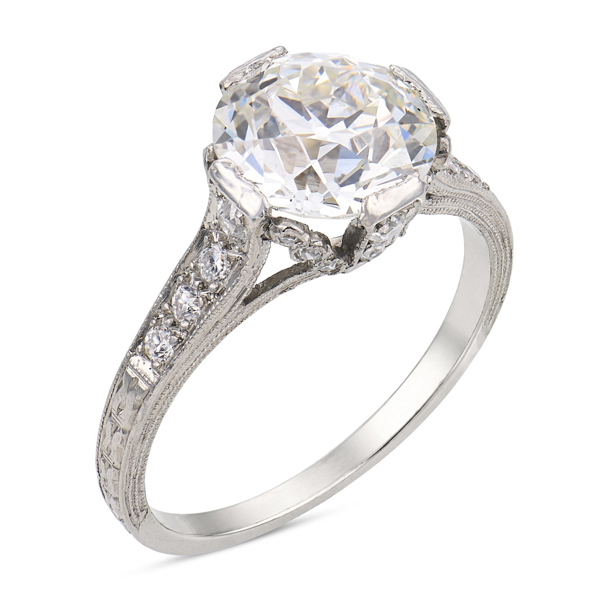 Art Deco GIA 2.14 carat old European cut diamond platinum engagement ring