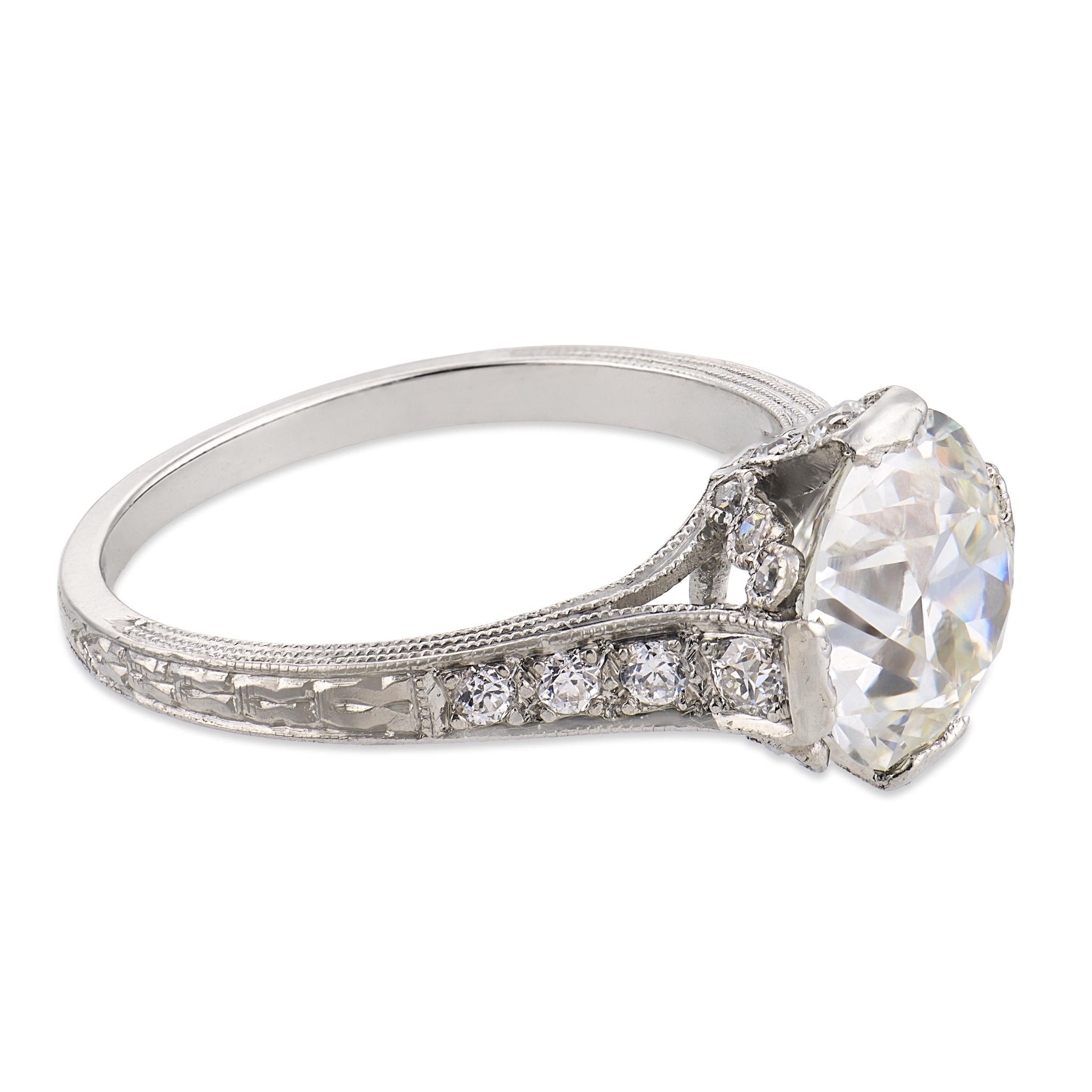 Art Deco GIA 2.14 carat old European cut diamond platinum engagement ring