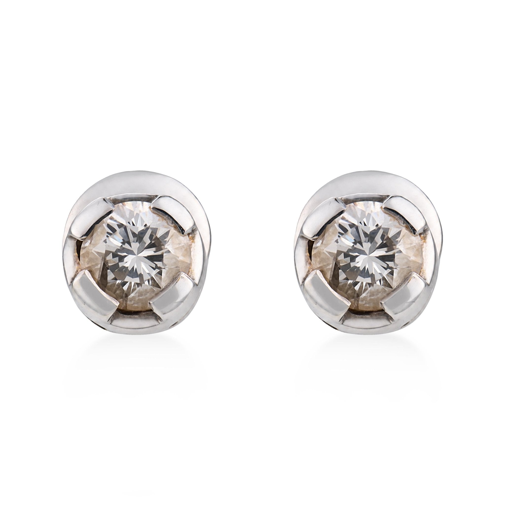Mid Century 1.00 carat diamond 14k white gold stud earrings