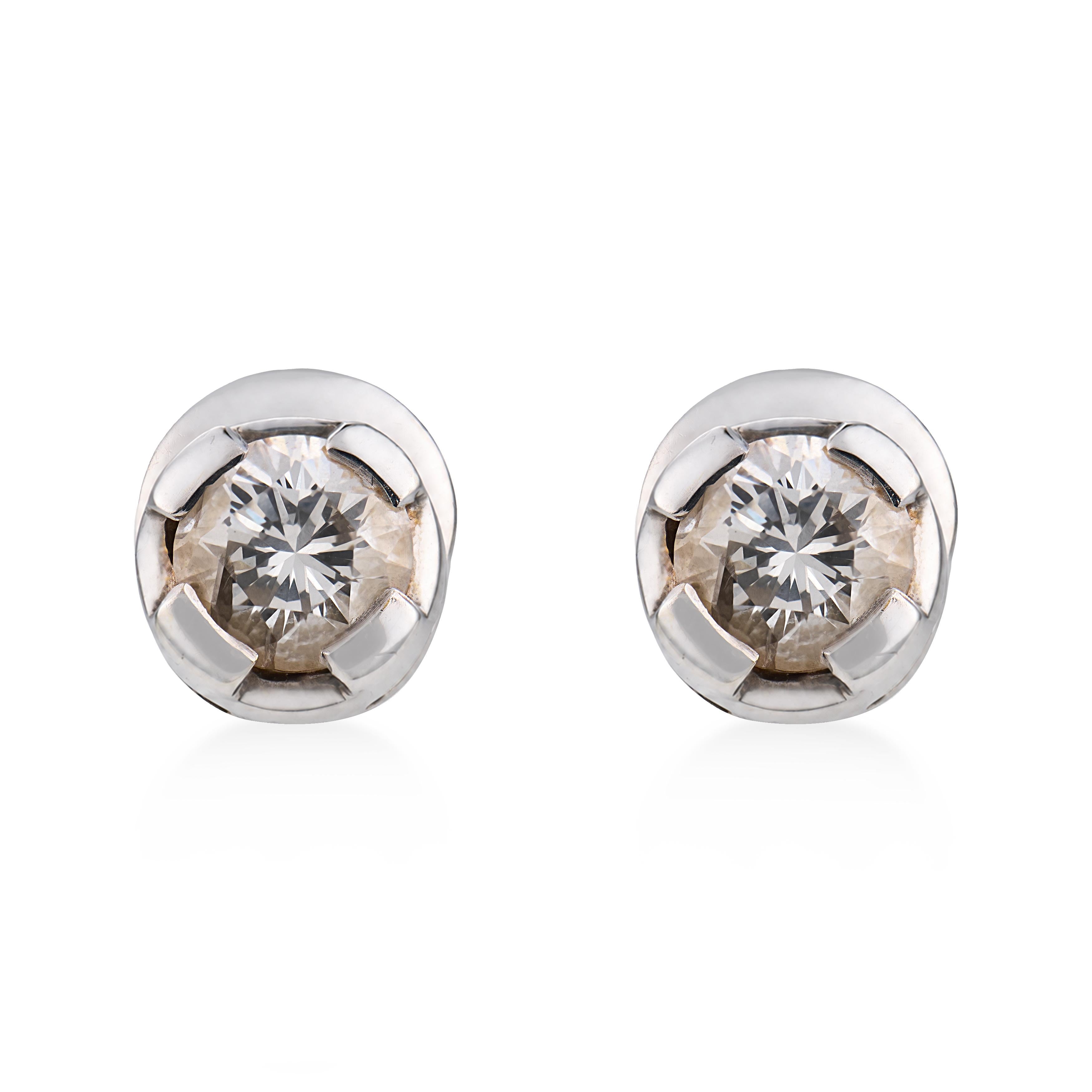 Mid Century 1.00 carat diamond 14k white gold stud earrings