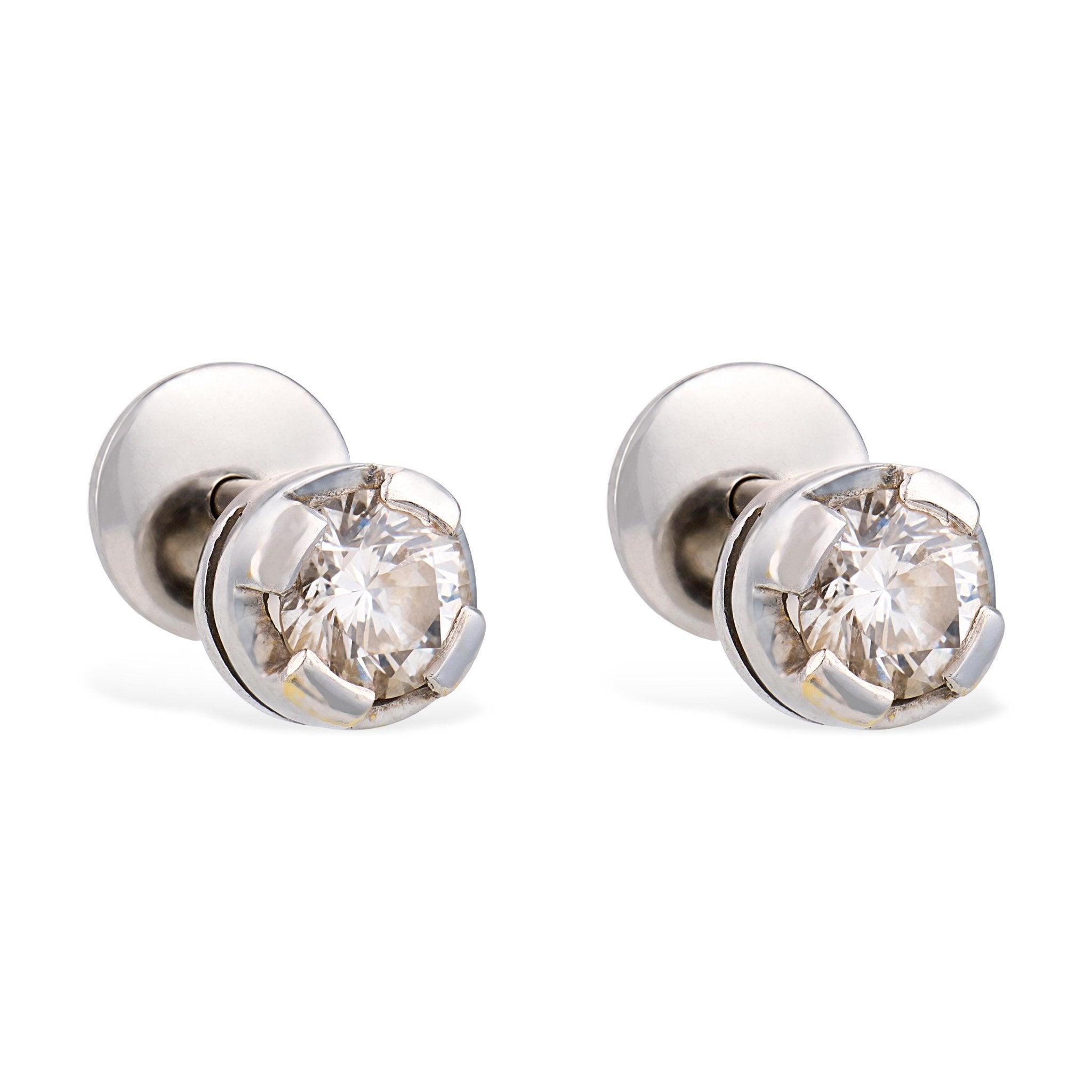 Mid Century 1.00 carat diamond 14k white gold stud earrings
