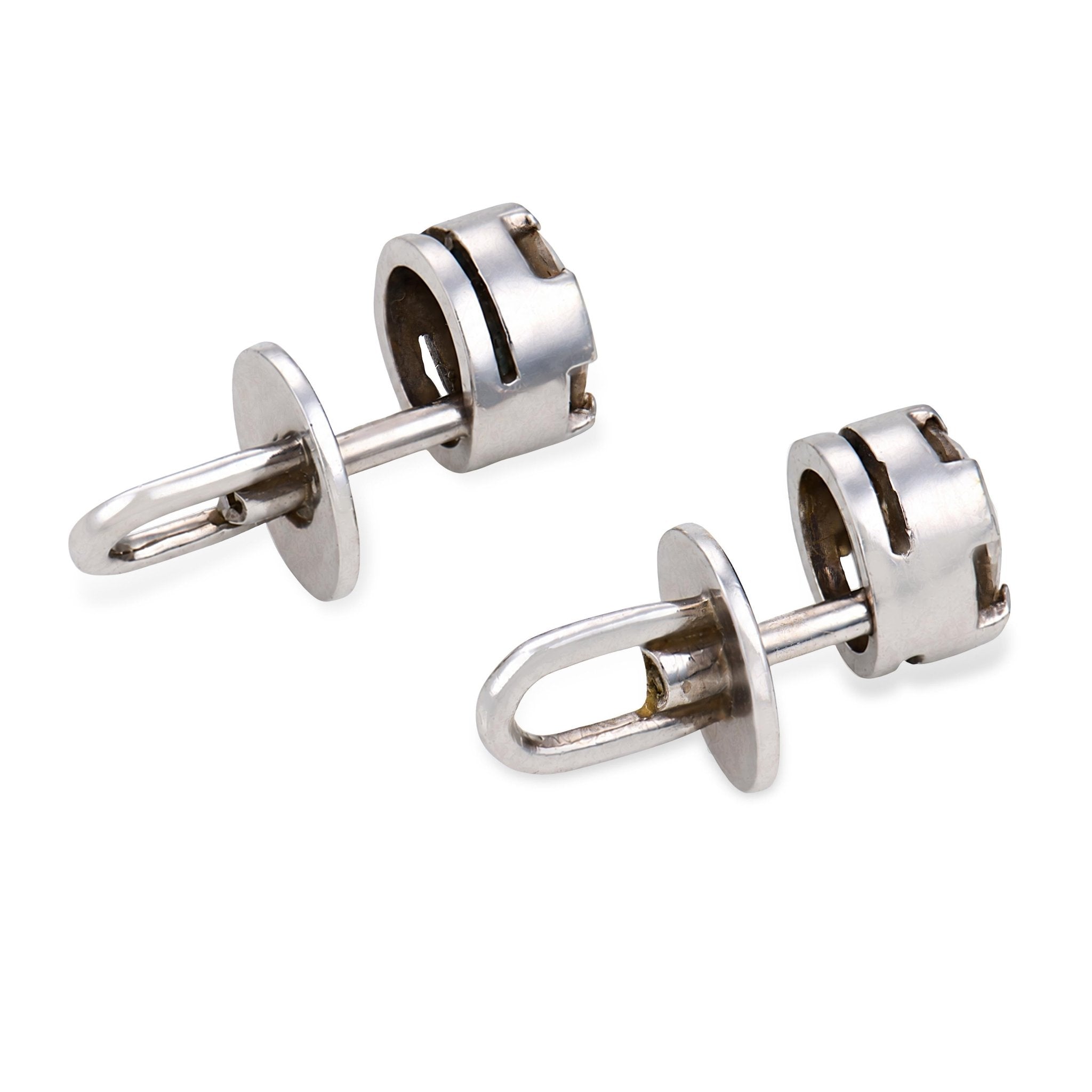Mid Century 1.00 carat diamond 14k white gold stud earrings