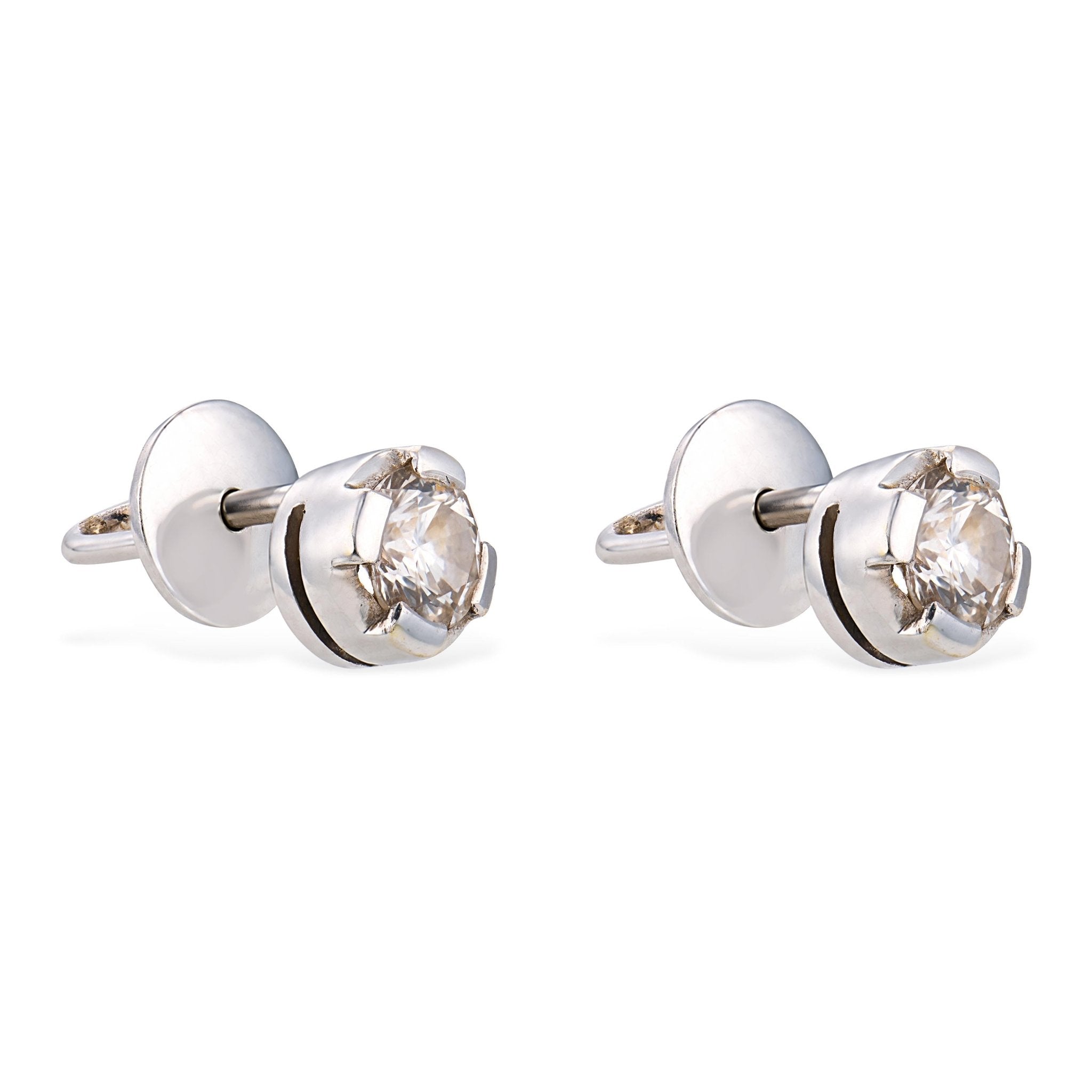 Mid Century 1.00 carat diamond 14k white gold stud earrings