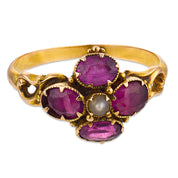 Victorian pearl amethyst 14k yellow gold ring