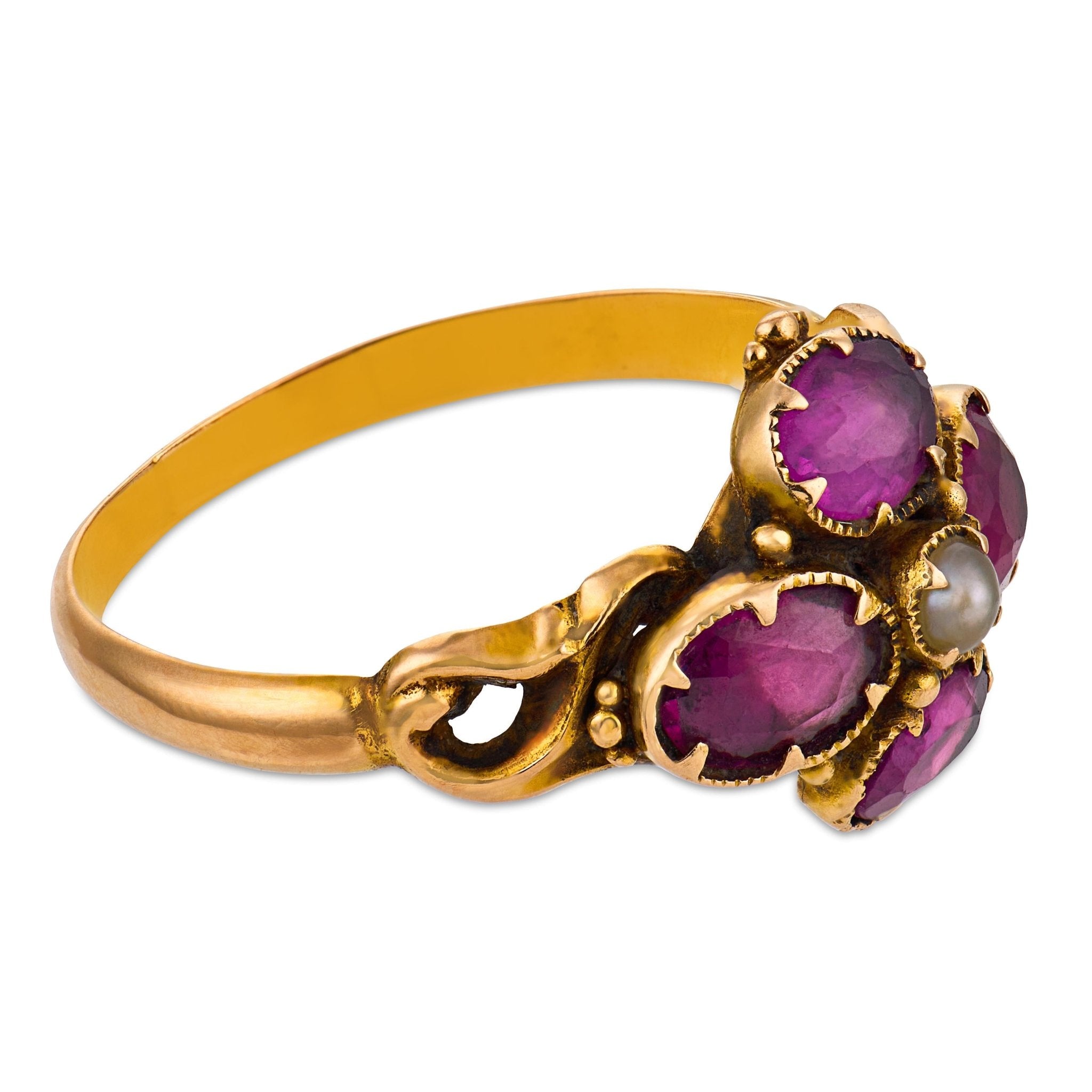 Victorian pearl amethyst 14k yellow gold ring