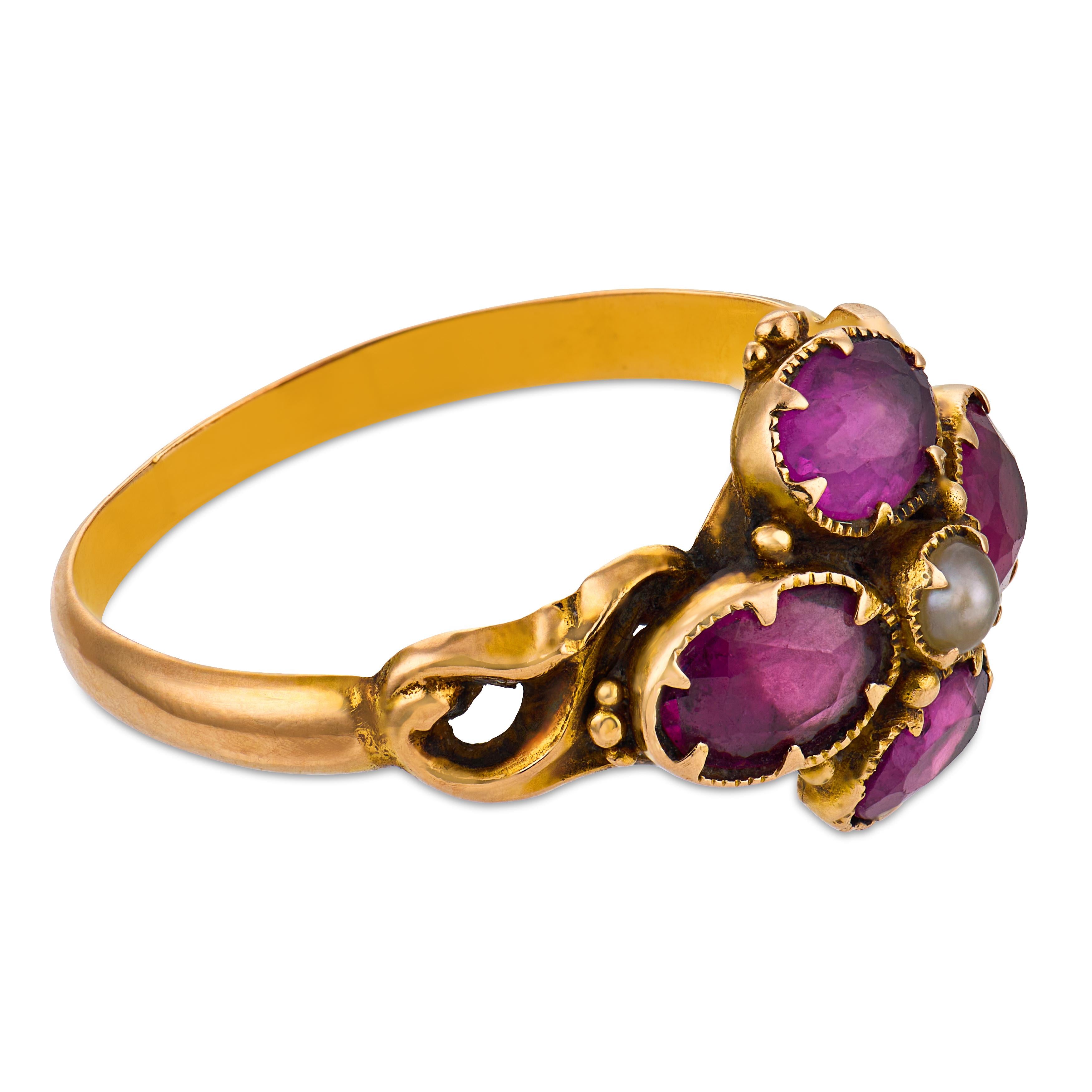 Victorian pearl amethyst 14k yellow gold ring