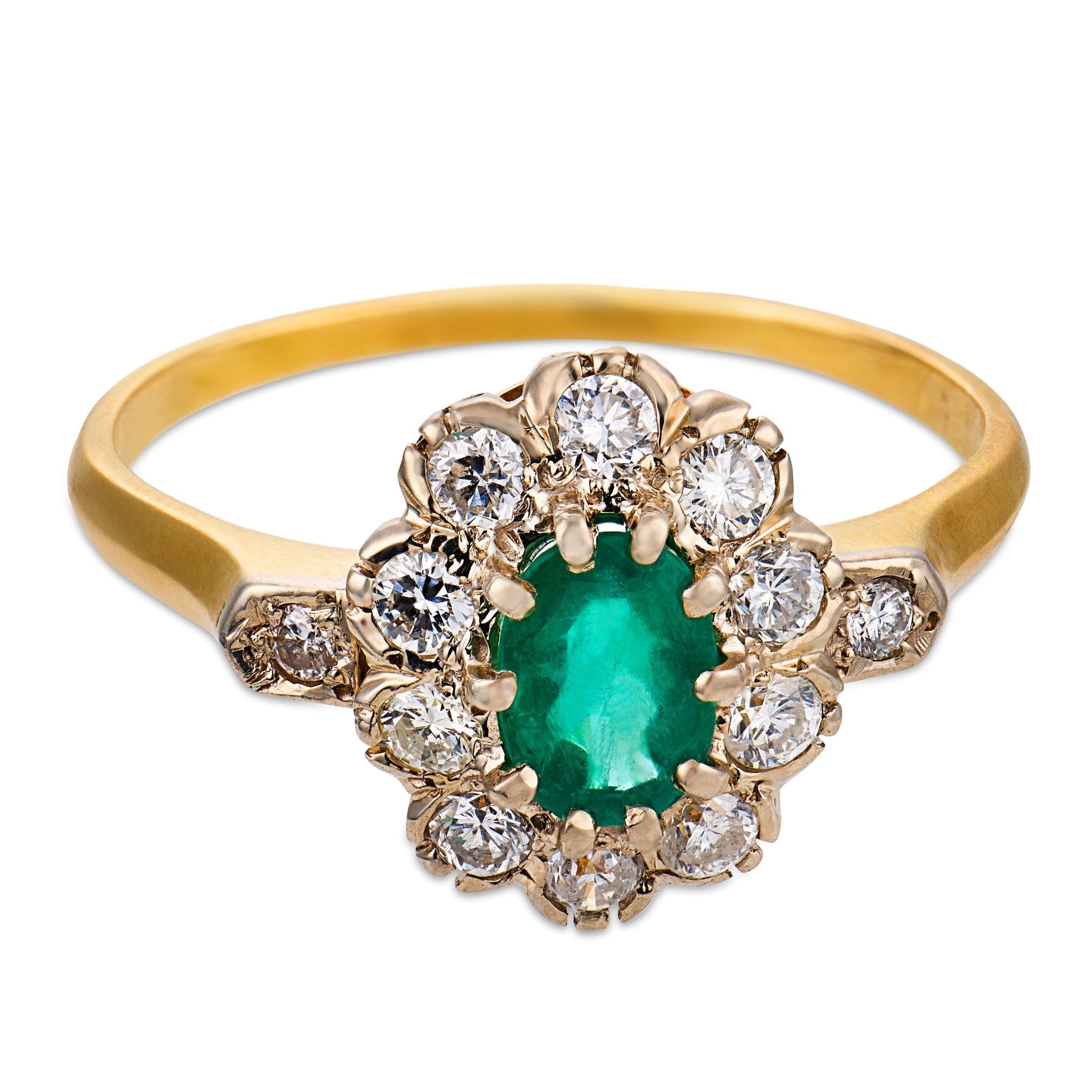 French vintage emerald diamond 18k yellow white gold ring