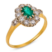 French vintage emerald diamond 18k yellow white gold ring