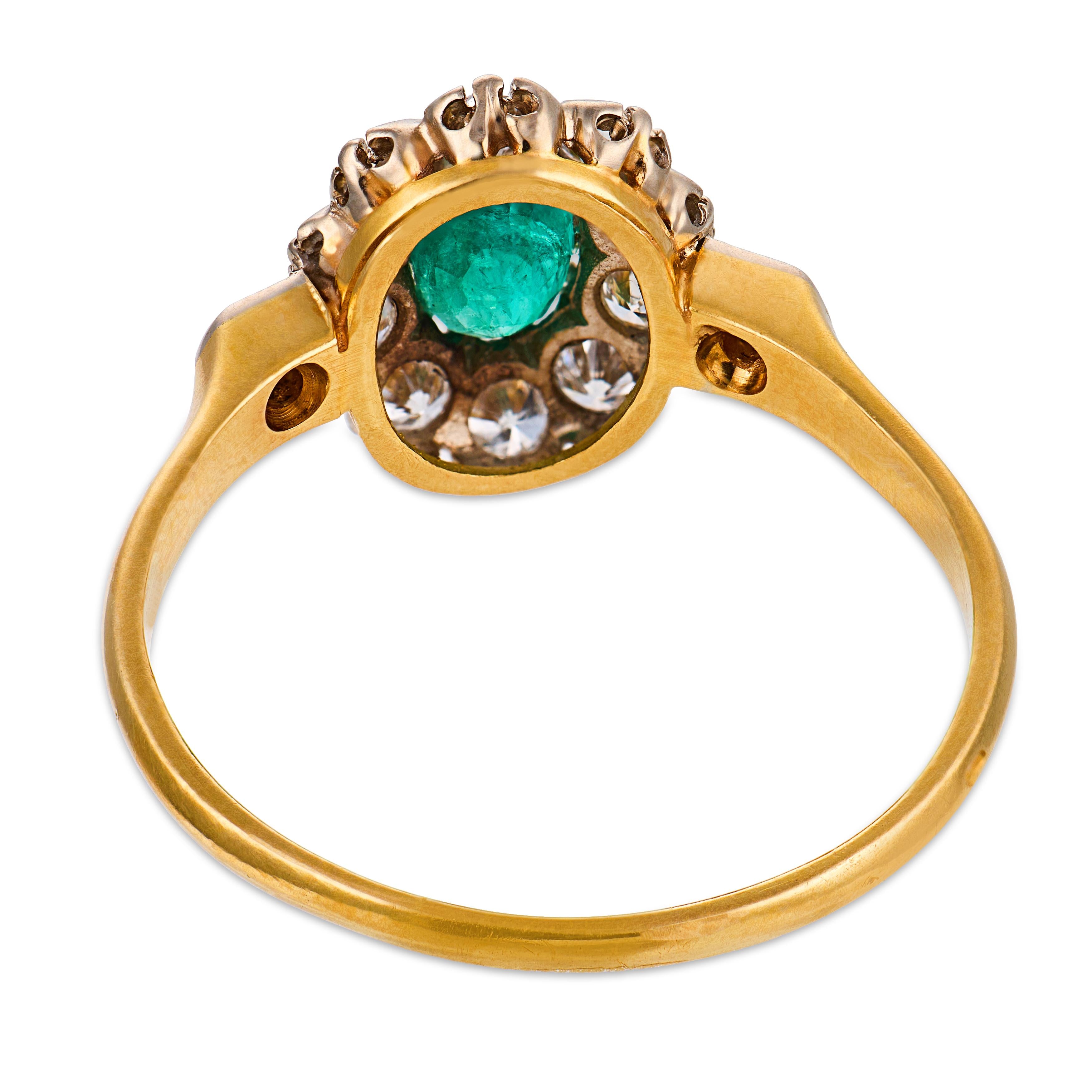 French vintage emerald diamond 18k yellow white gold ring