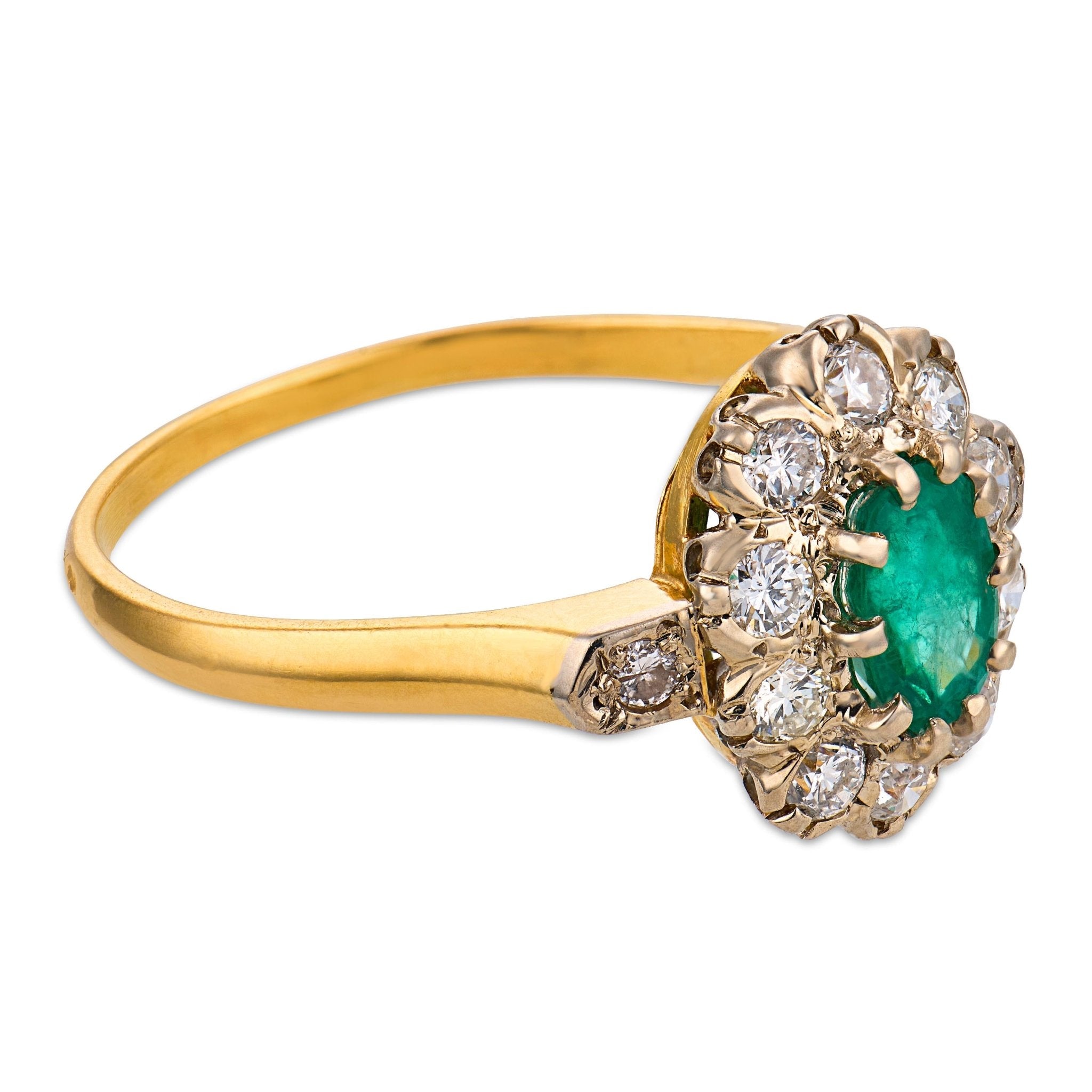 French vintage emerald diamond 18k yellow white gold ring