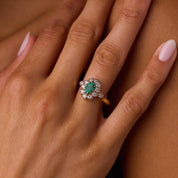 French vintage emerald diamond 18k yellow white gold ring