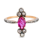 Victorian ruby diamond 18k yellow gold silver ring