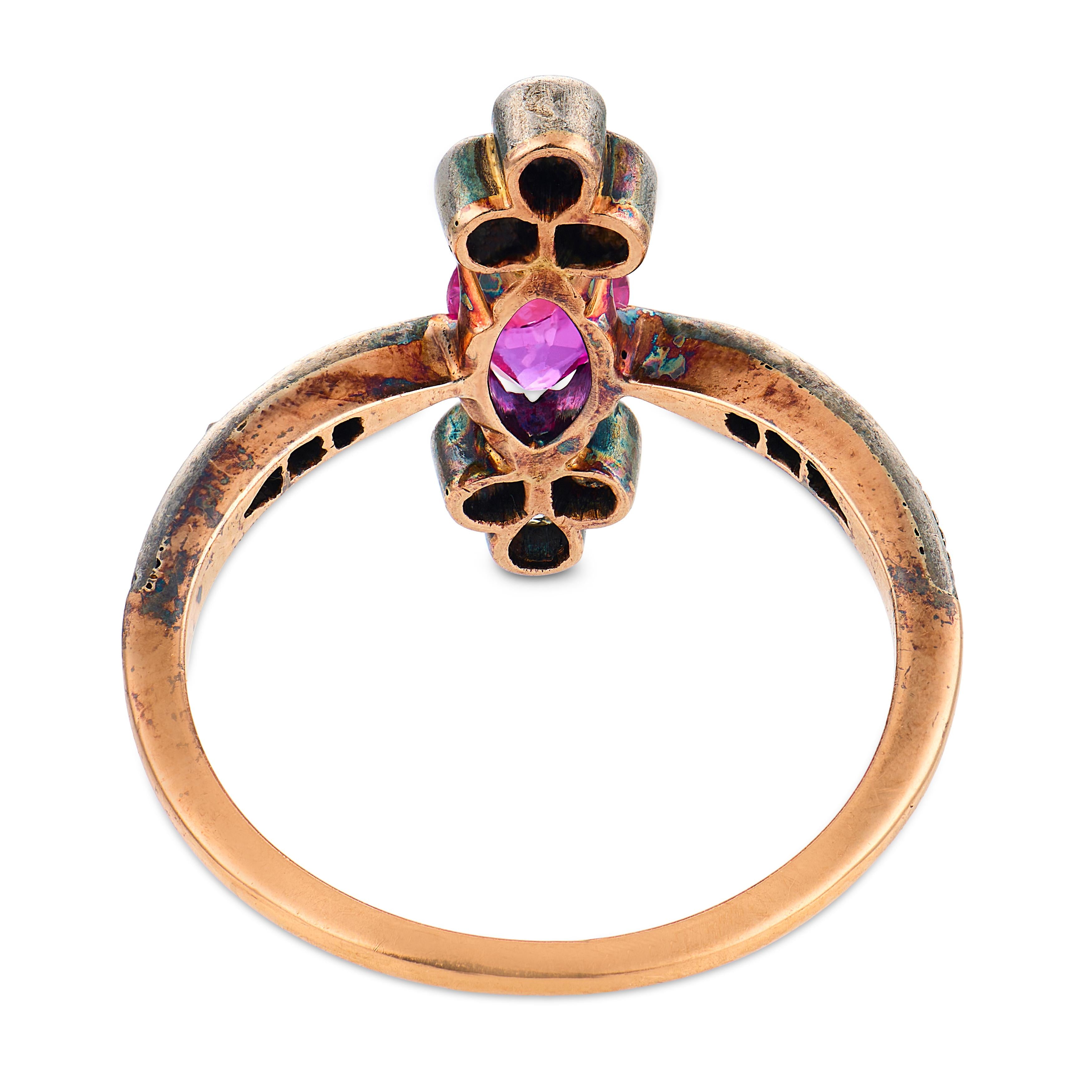 Victorian ruby diamond 18k yellow gold silver ring