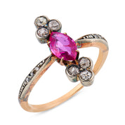 Victorian ruby diamond 18k yellow gold silver ring