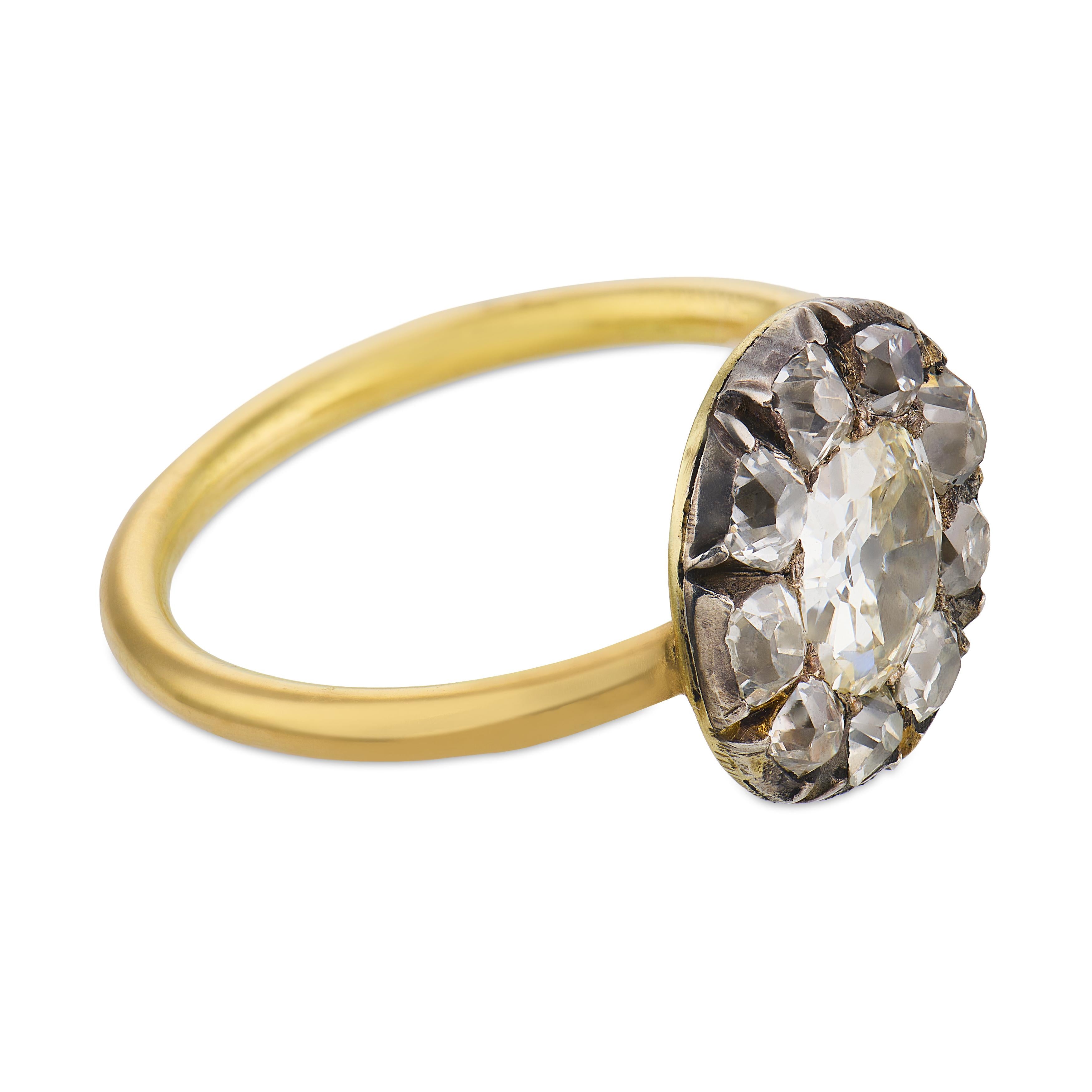 Georgian old cut diamond 18k yellow gold silver cluster ring