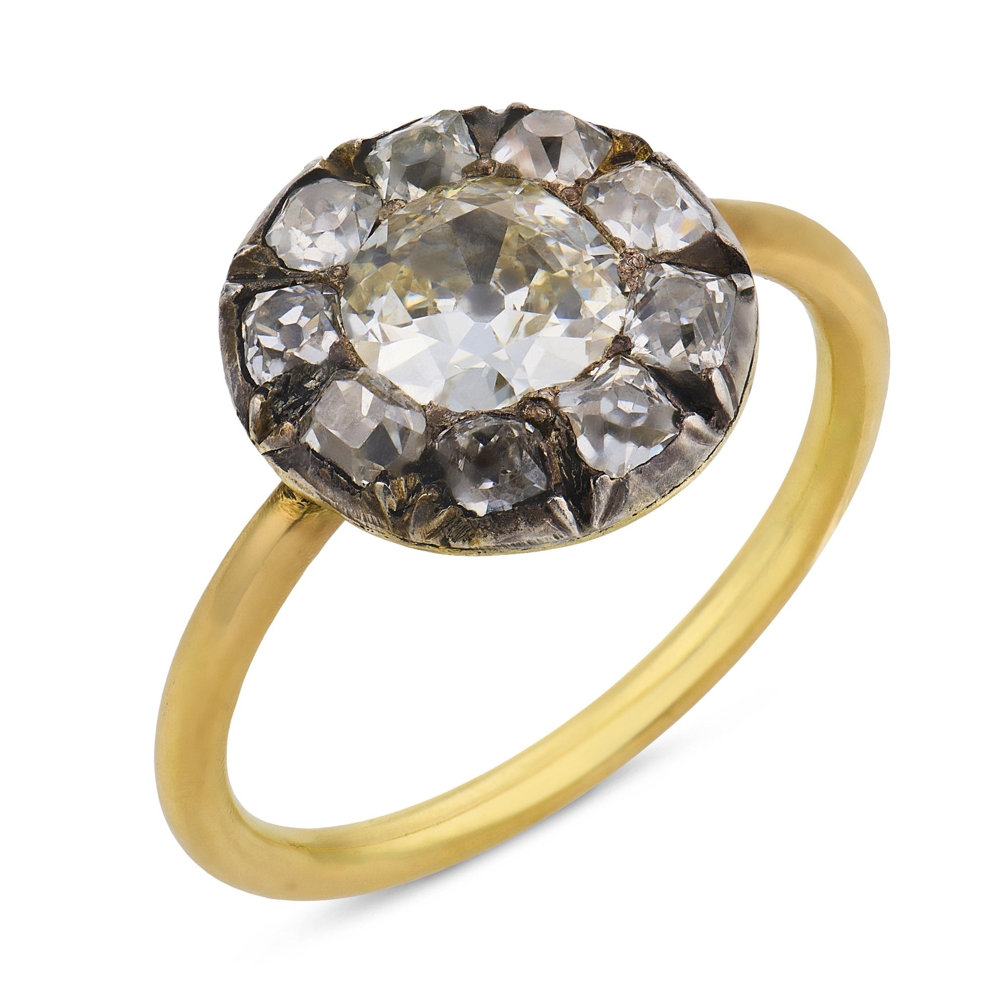 Georgian old cut diamond 18k yellow gold silver cluster ring